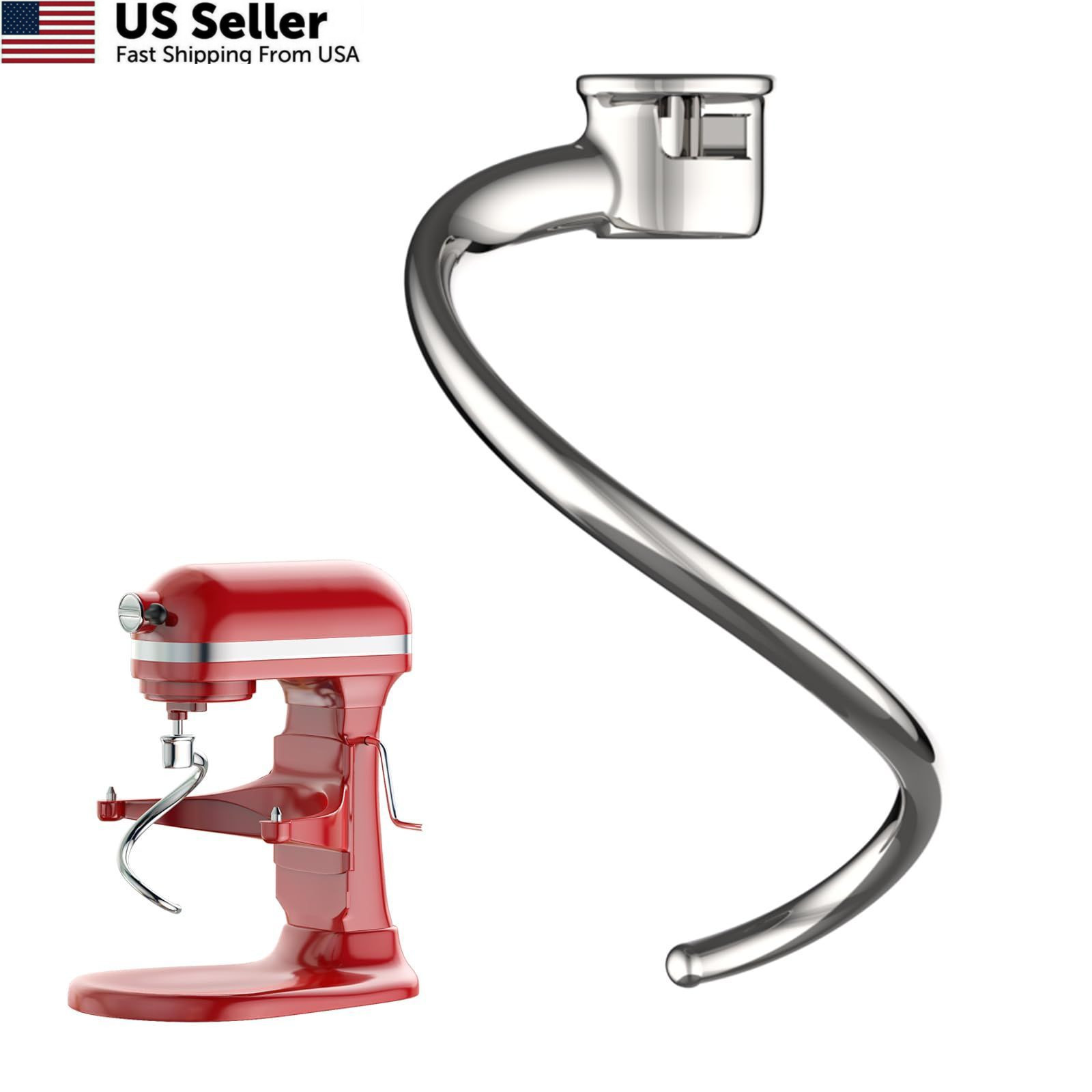 Stainless Steel Spiral Dough Hook for Kitchenaid 5Plus & 6QT Large, White