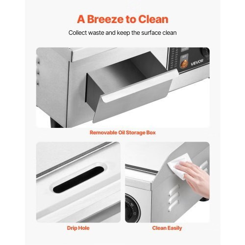 Commercial Electric Griddle, 13.98 x 11.81 inch, 1750W, 122-570°F Adjustable Te