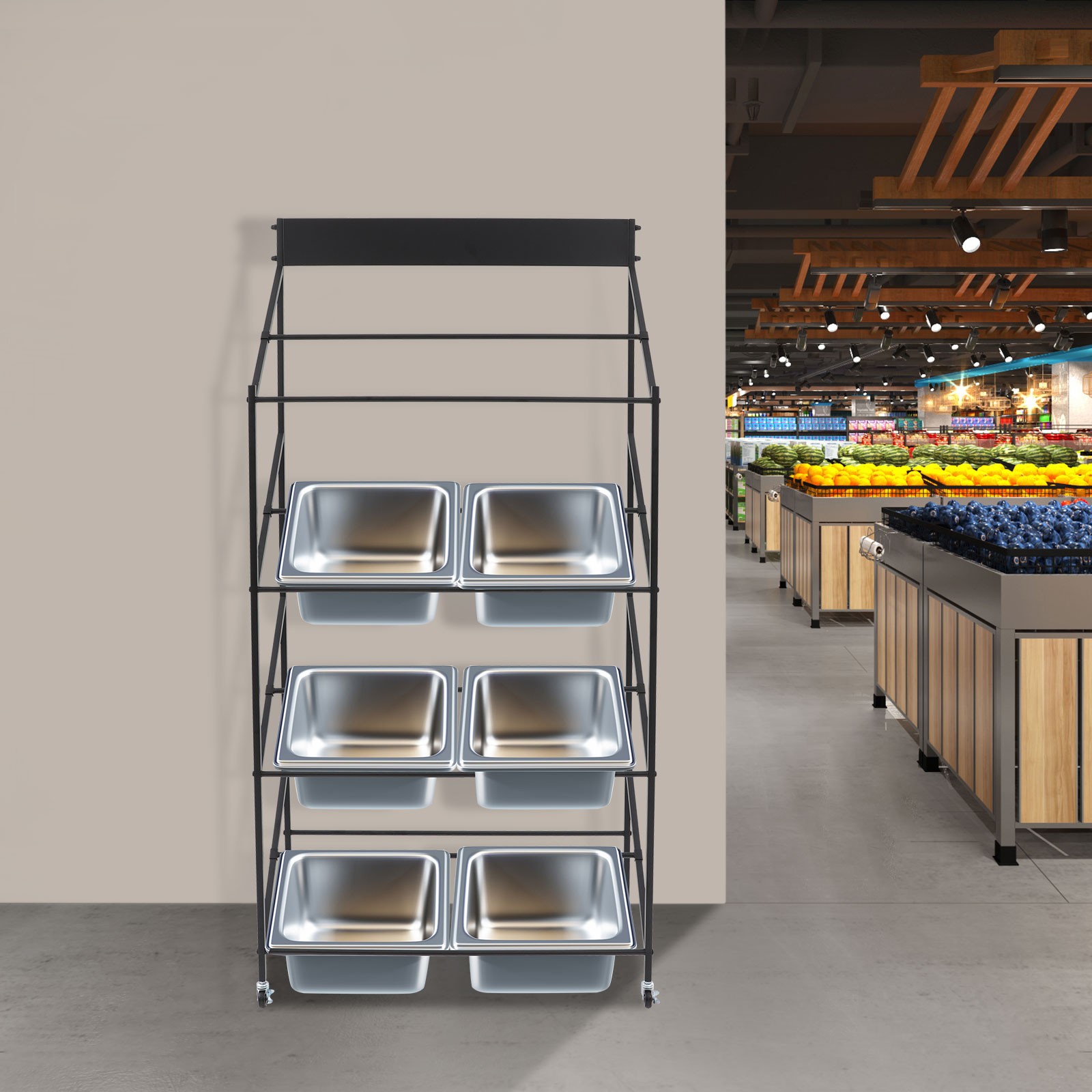 Commercial Kitchen Sink Rack with Wheels Double Slot Hand Basin Display Stand