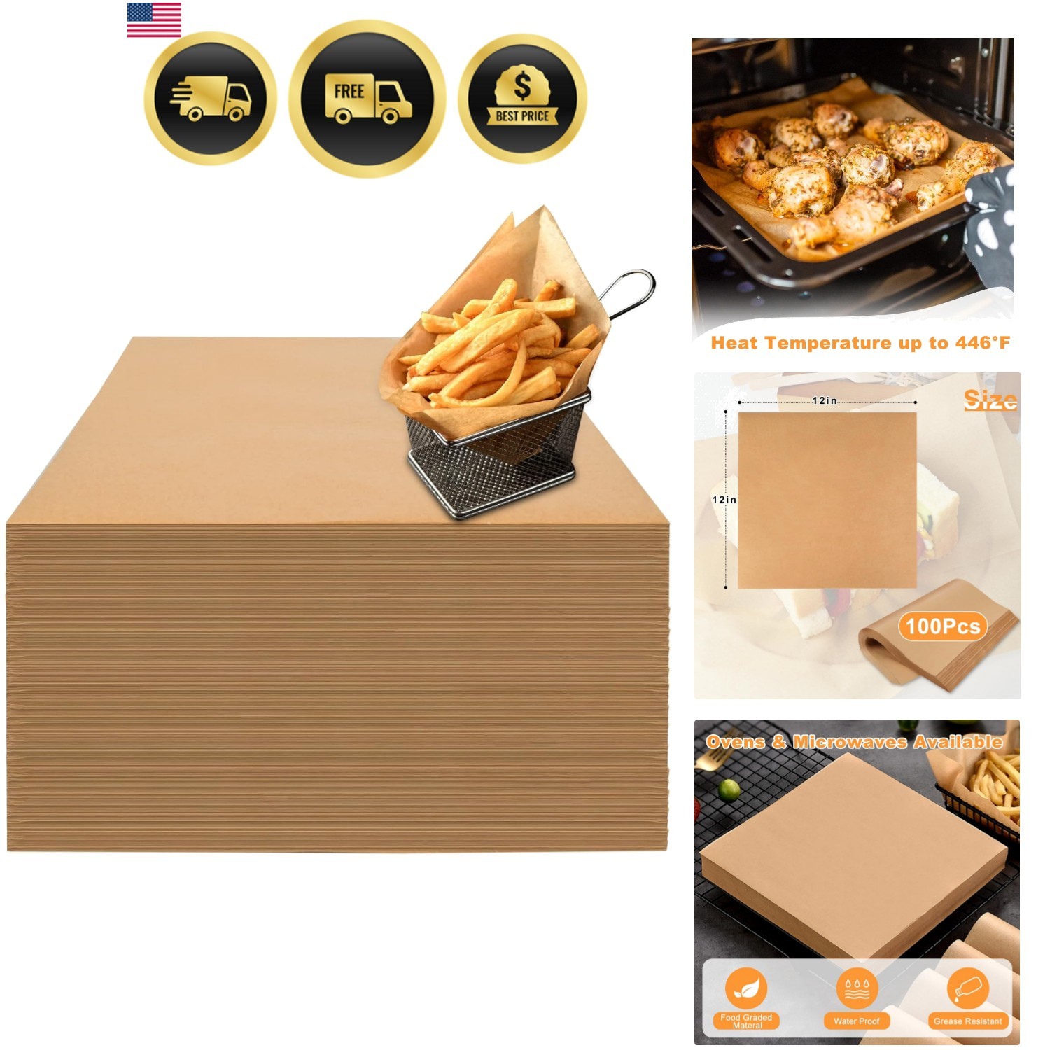 Deli Wax Paper Sheets 12×12 Inches 100 Count Food Grade Greaseproof Parchment