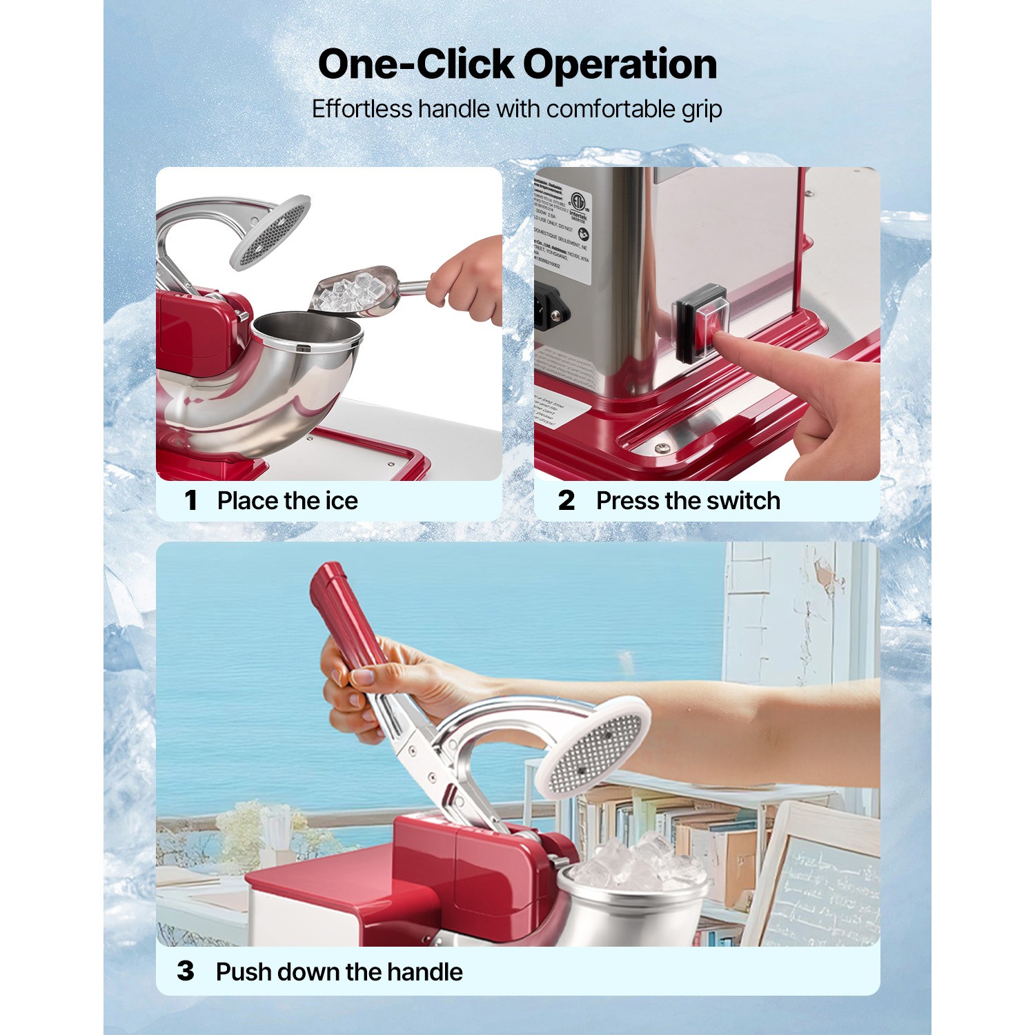 Commercial Ice Crusher 661LBS/H Electric Snow Cone Maker Shaved Ice Red
