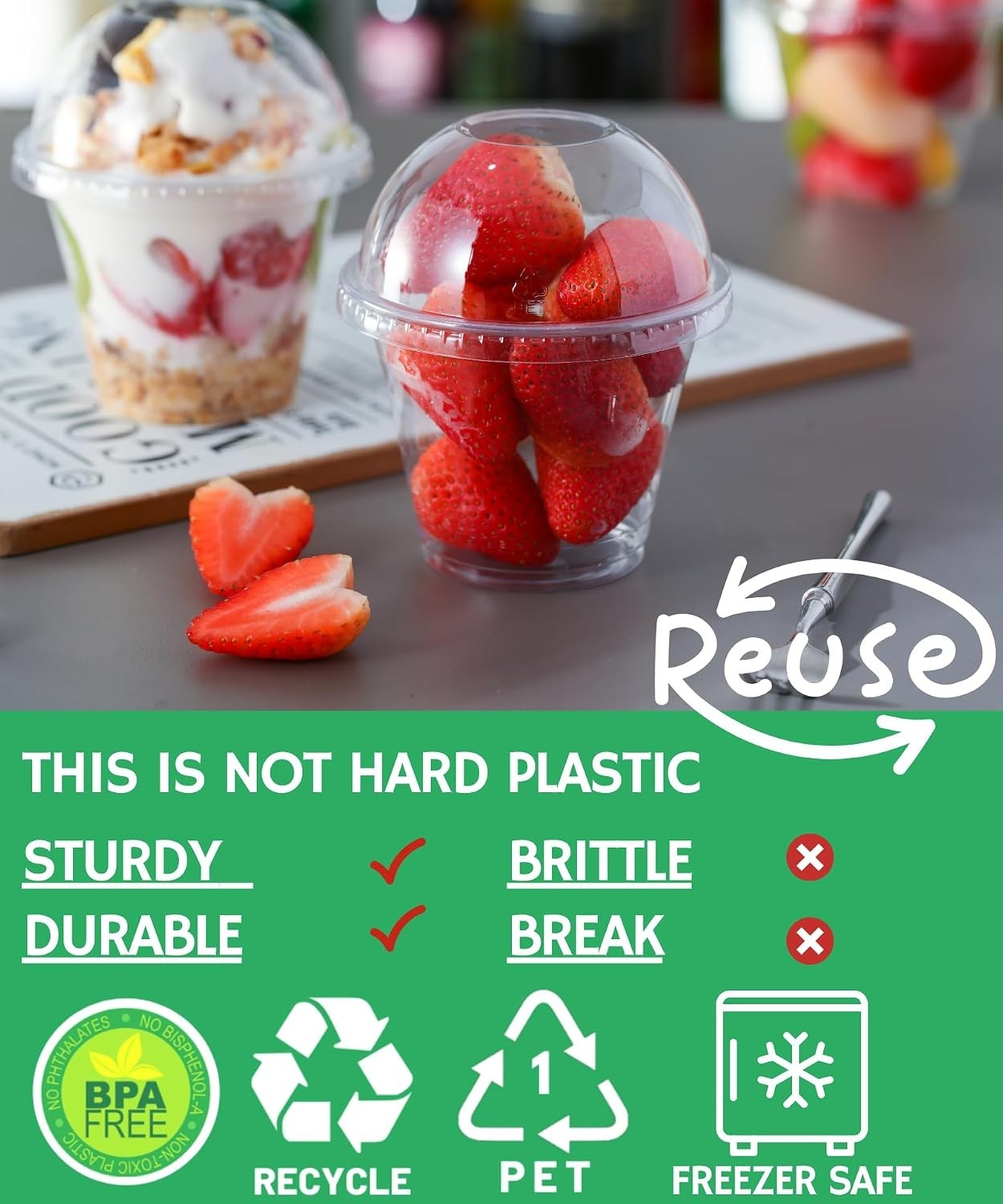 Multi-Purpose 25-Count Clear Plastic Cups with Tall Dome Lids – Party Ready