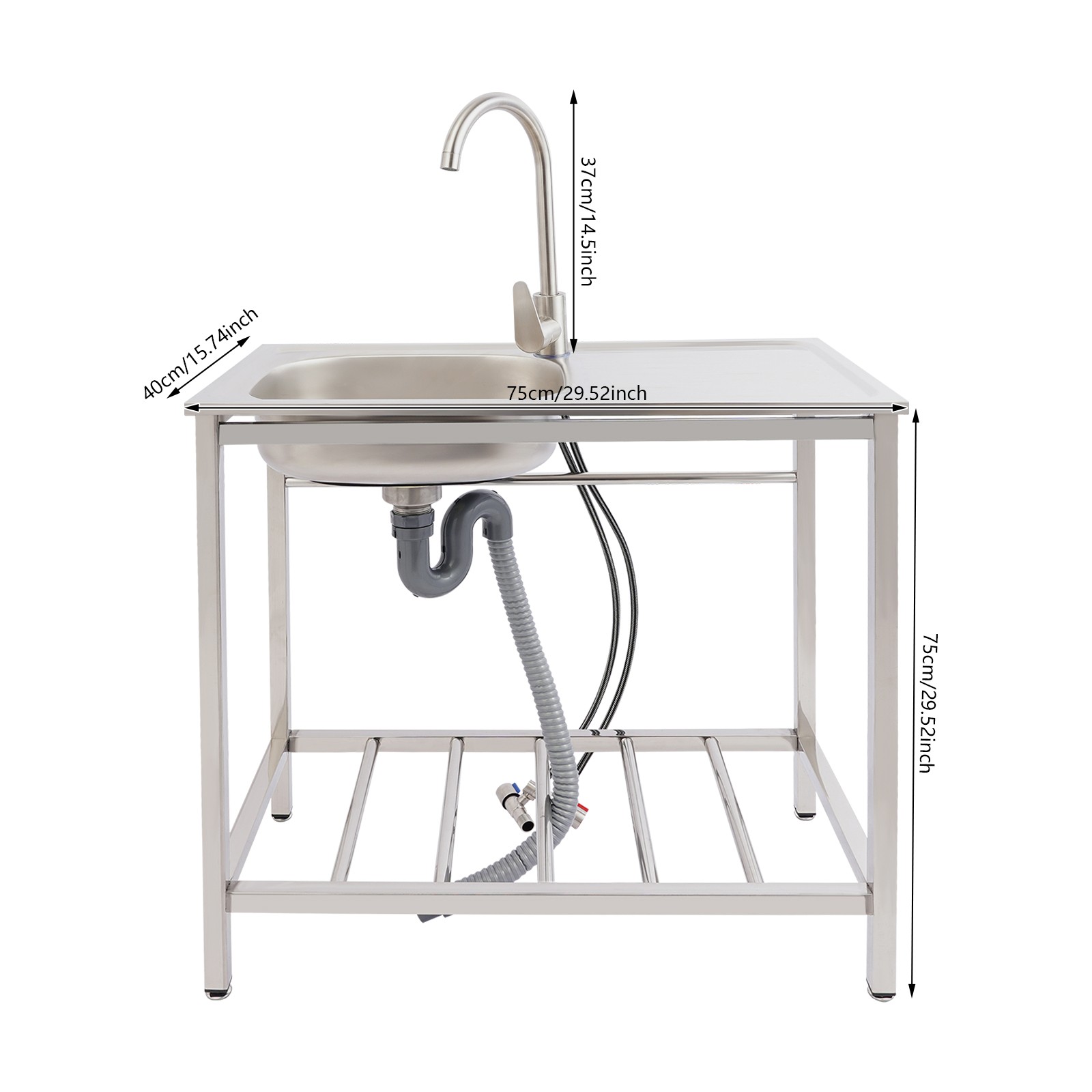 Stainless Steel Utility Sink, Free Standing with Faucet & Drainpipe for Homes