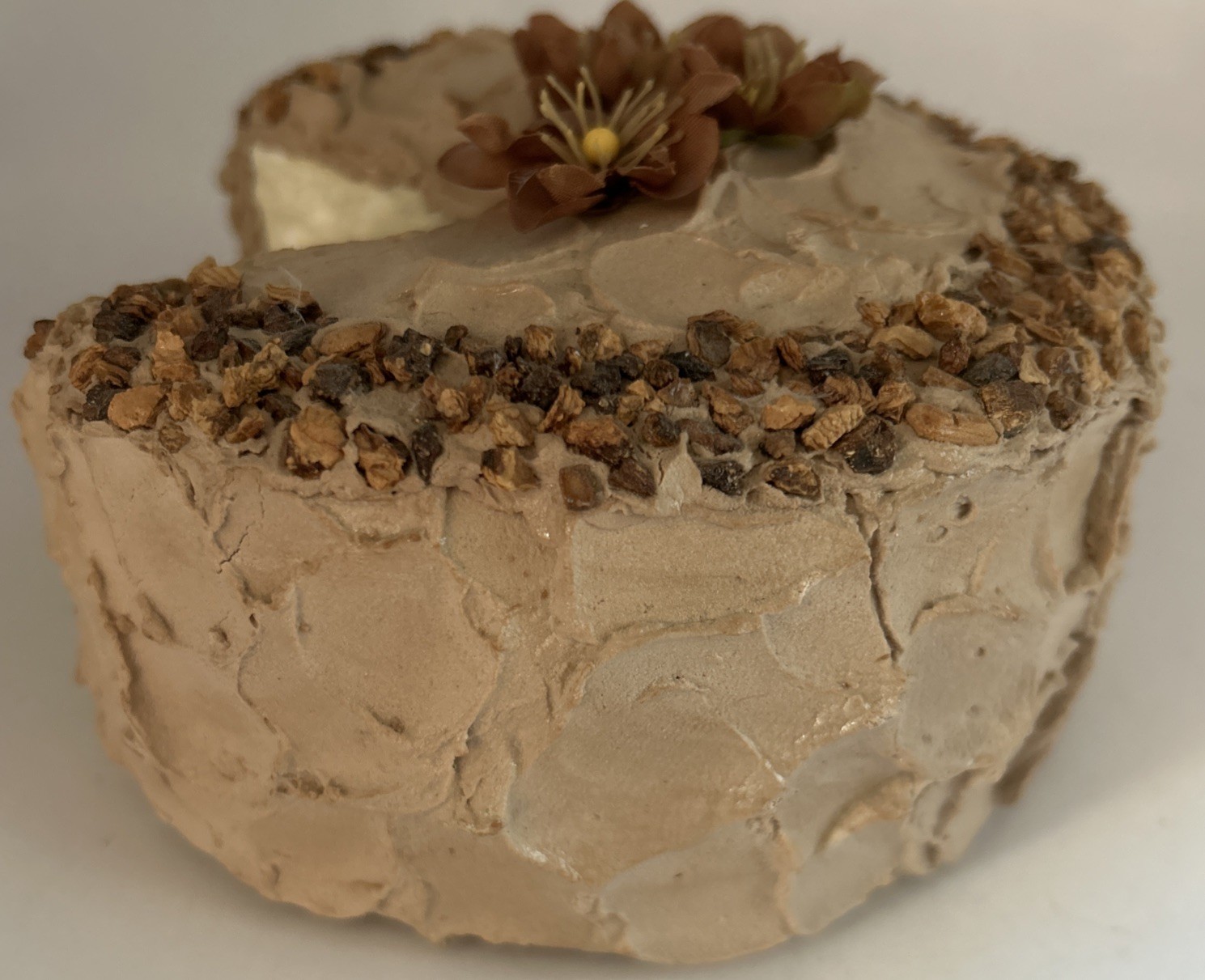 Fake cake with piece missing