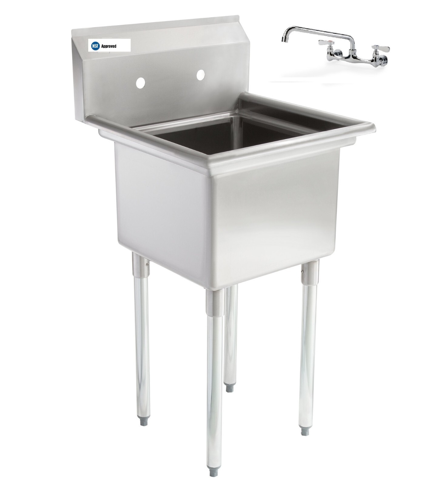 Stainless Steel One Compartment Mop Sink 24″x24″ – Bowl Size 18″x18″ with Faucet