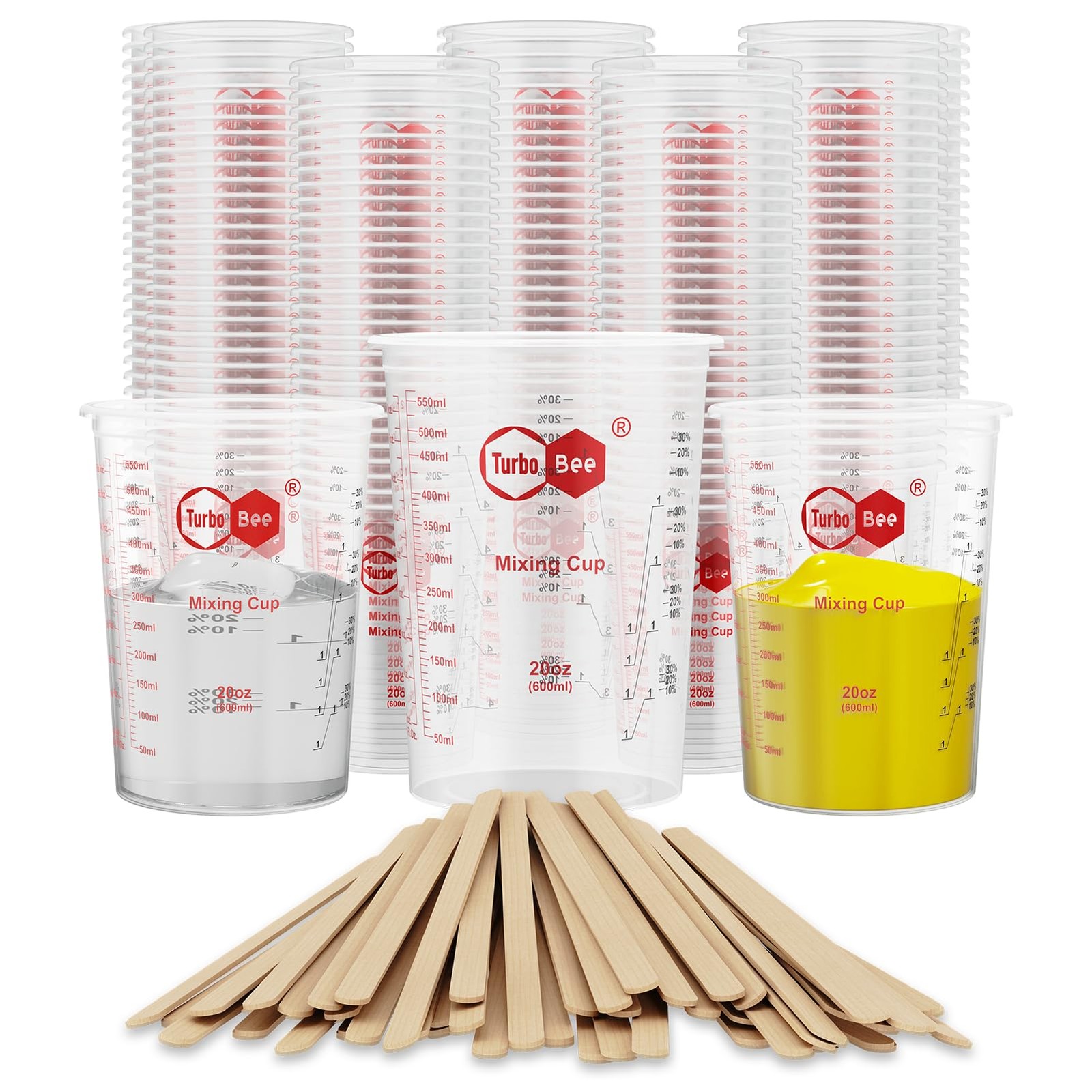 20oz Resin Mixing Cups – [Easy-Separate Design] 100 Pack Graduated PP Plastic Mi