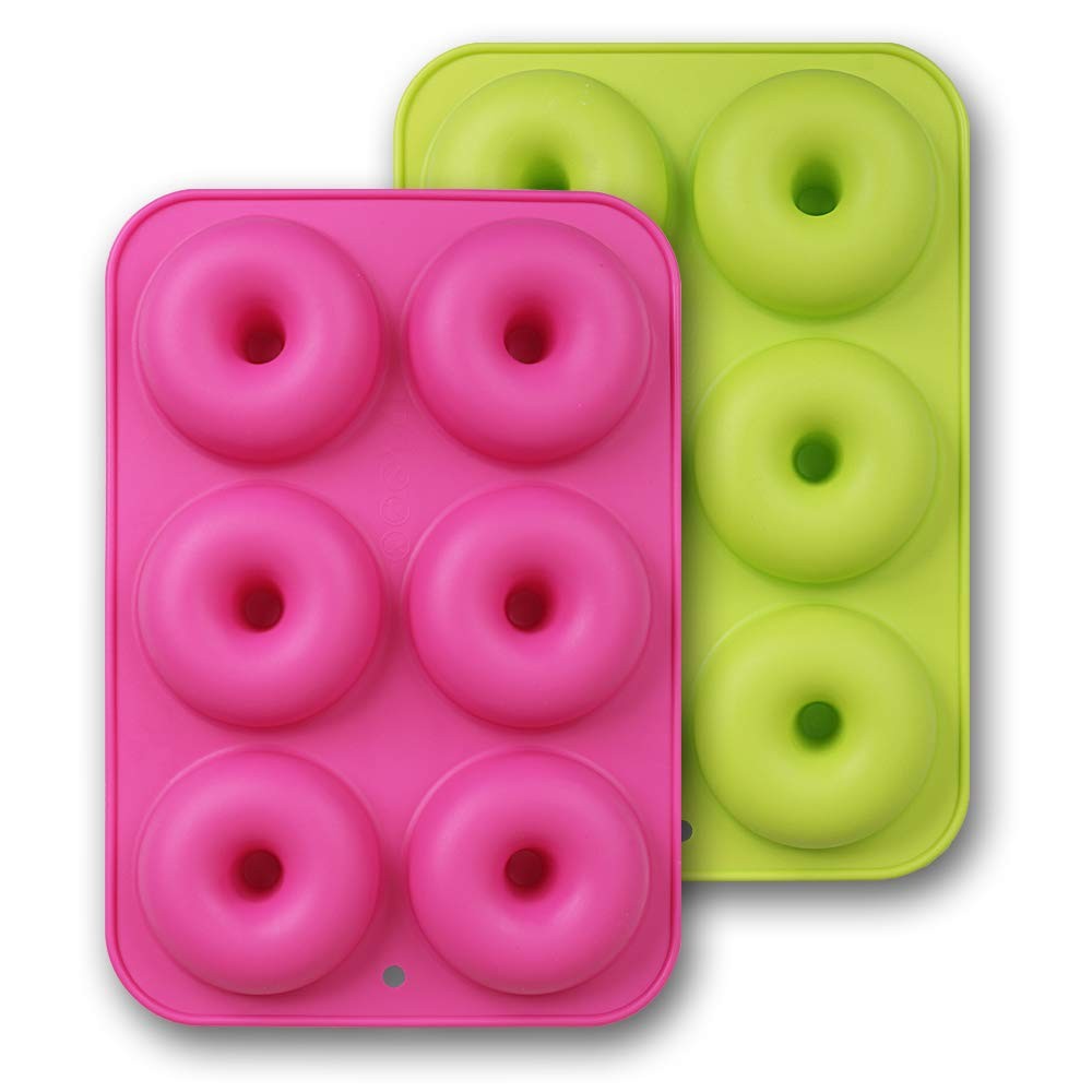 homEdge Silicone Donut Molds, 2-Pack of 10*7*1 inches, Pink and Green