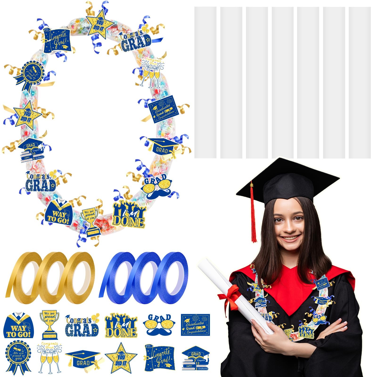 174 Pcs Graduation Candy Lei Making Kit, 24 Pcs Candy Lei Tubing 144 Pcs Grad…