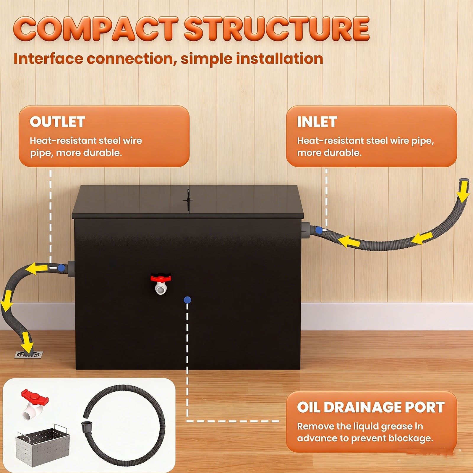 30 Gallon Commercial Under Sink Grease Trap 30 LBS Under Sink Grease Trap