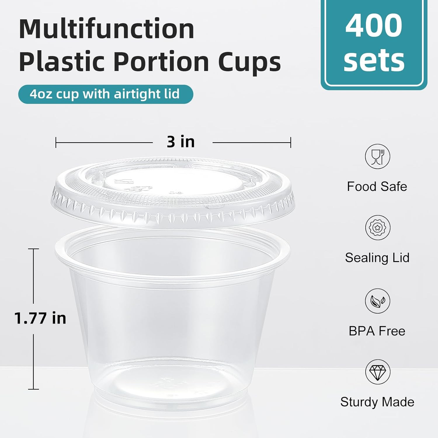 AOZITA 400 Set 4 oz Portion Cups, Jello Shot Cups with Lids, Disposable Plastic