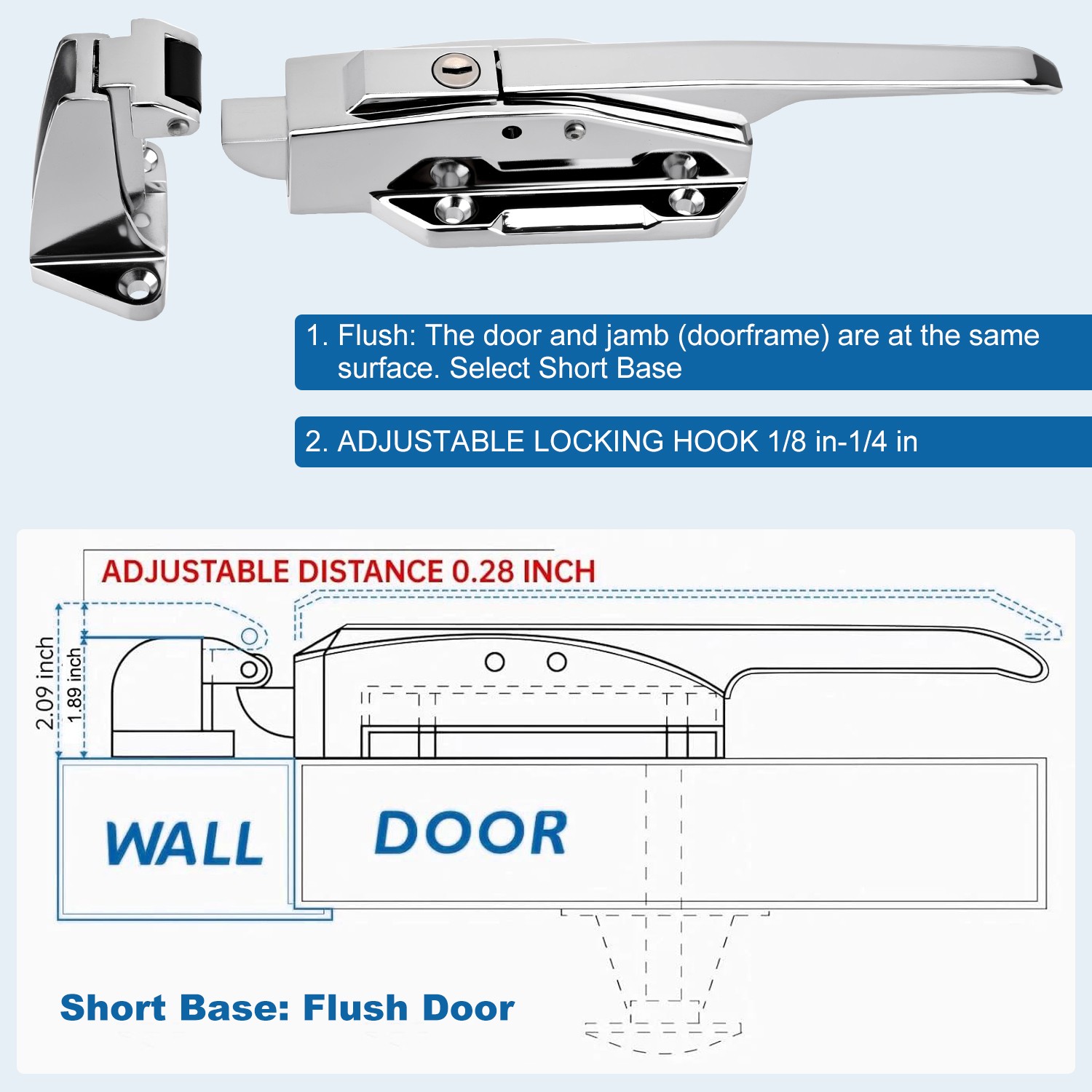 Adjustable Latch Walk in Freezer Door latches Cooler Door Handle Grip 1/8-1/4in