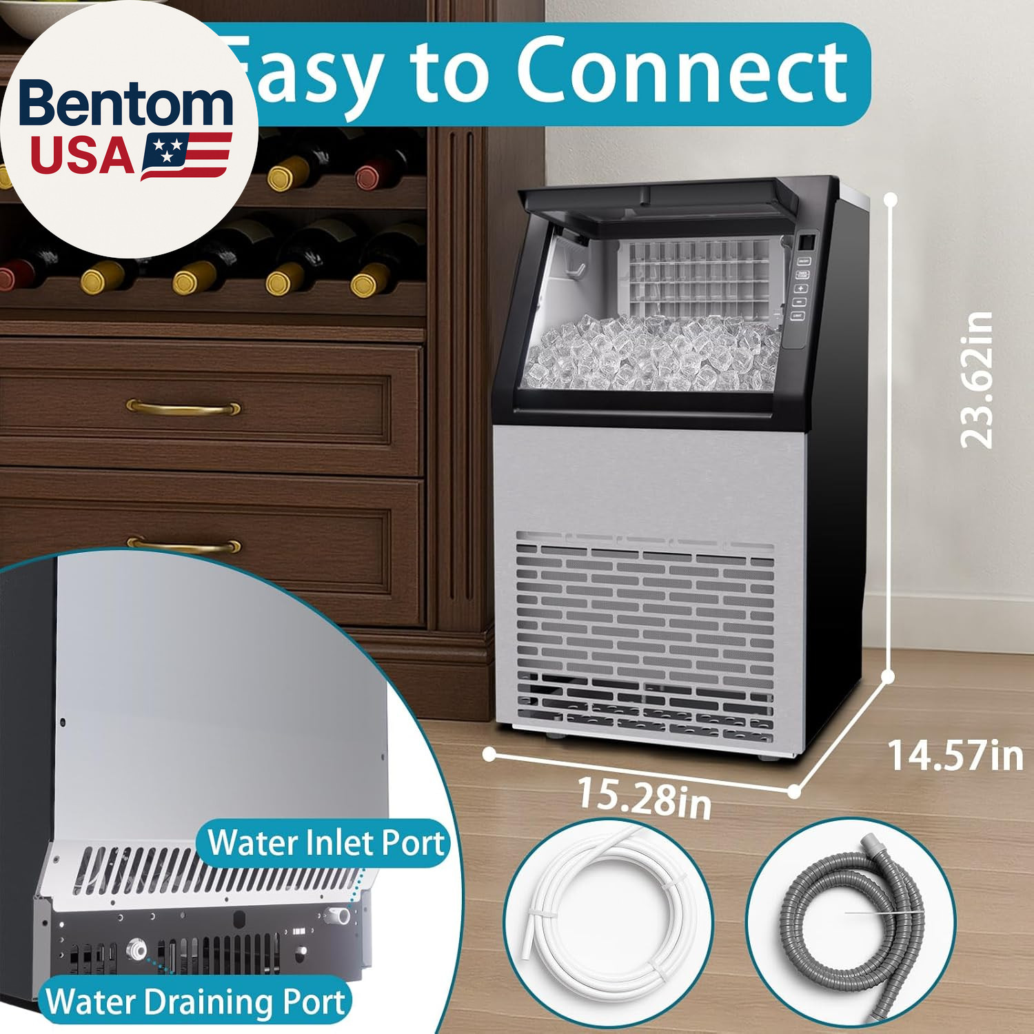 90Lbs/24H Commercial Ice Maker Machine, Stainless Steel under Counter Ice Machin