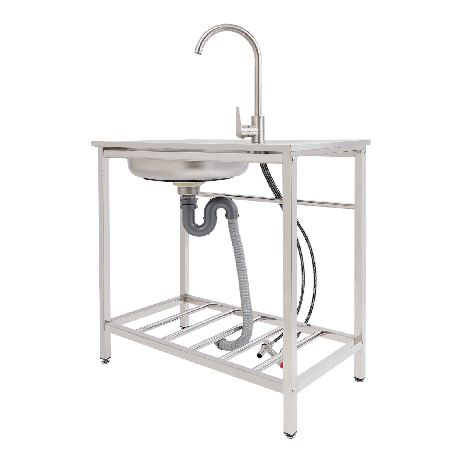 Stainless Steel Utility Sink, Free Standing with Faucet & Drainpipe for Homes