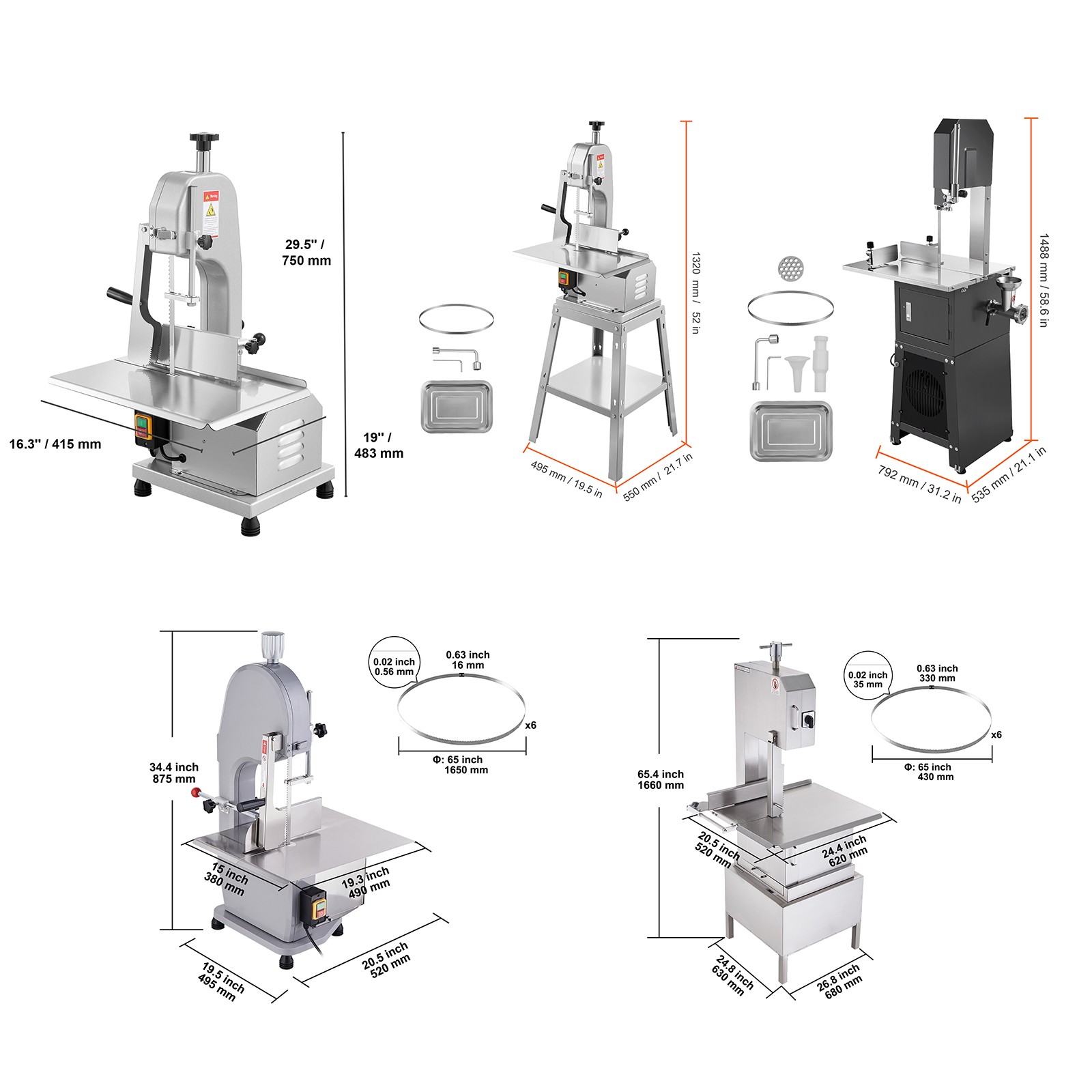 VEVOR Commercial Electric Meat Bandsaw Stainless Steel Bone Sawing Machine 110V