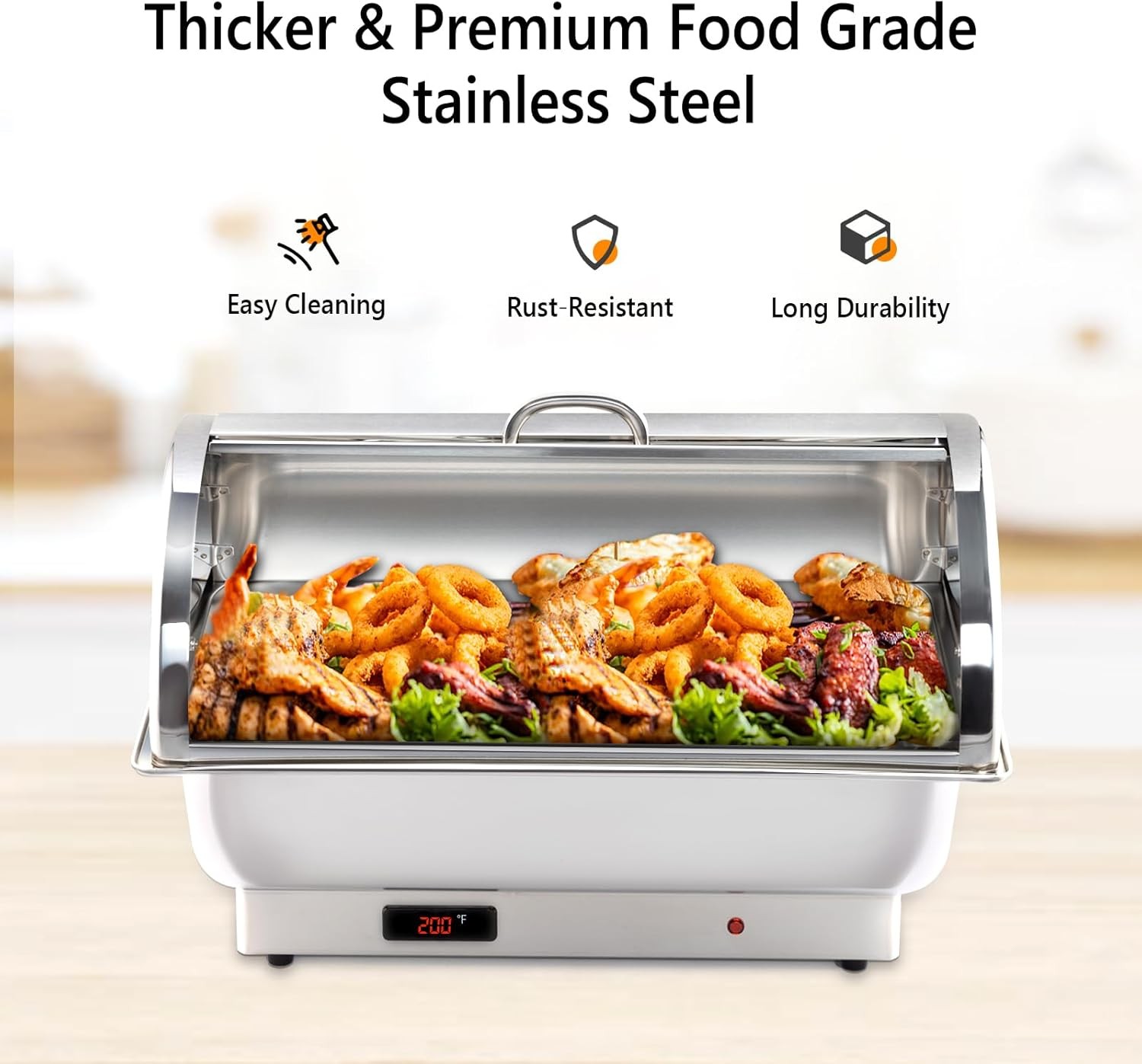Electric 9 QT Chafing Dish Buffet Set, NSF Stainless Steel Roll Top Food Warmer