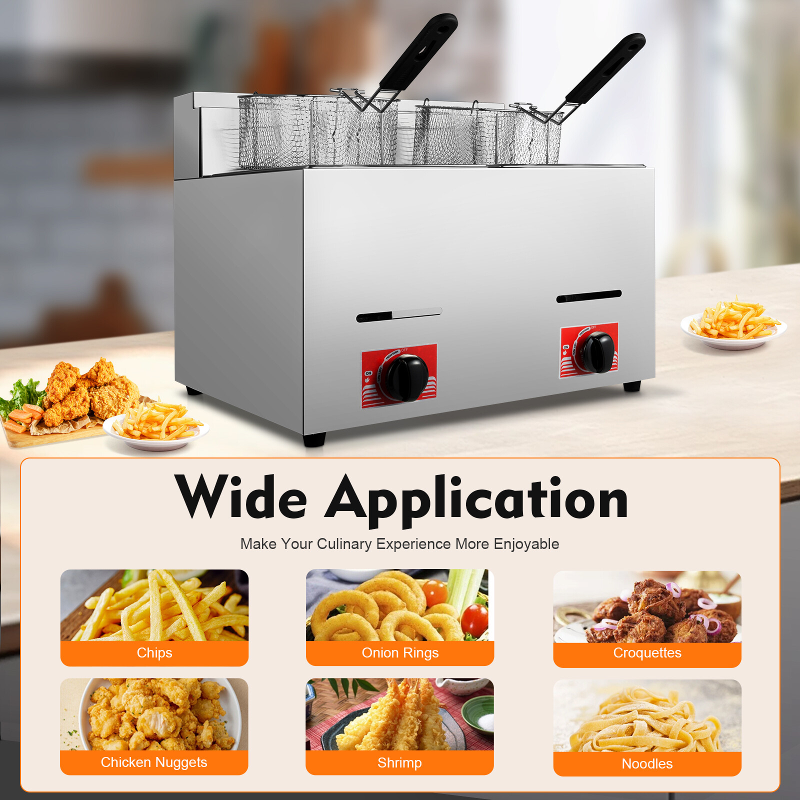 Commercial Countertop Gas Fryer LPG Liquefied Gas Deep Fryer Doul Frying Baskets