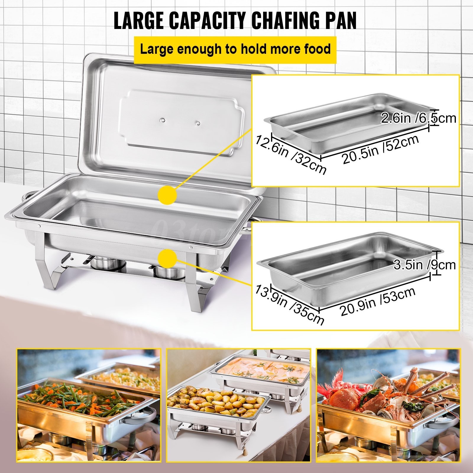 2 Pack 8QT Chafing Dish Stainless Steel Chafer Complete Set with 2 Warmer