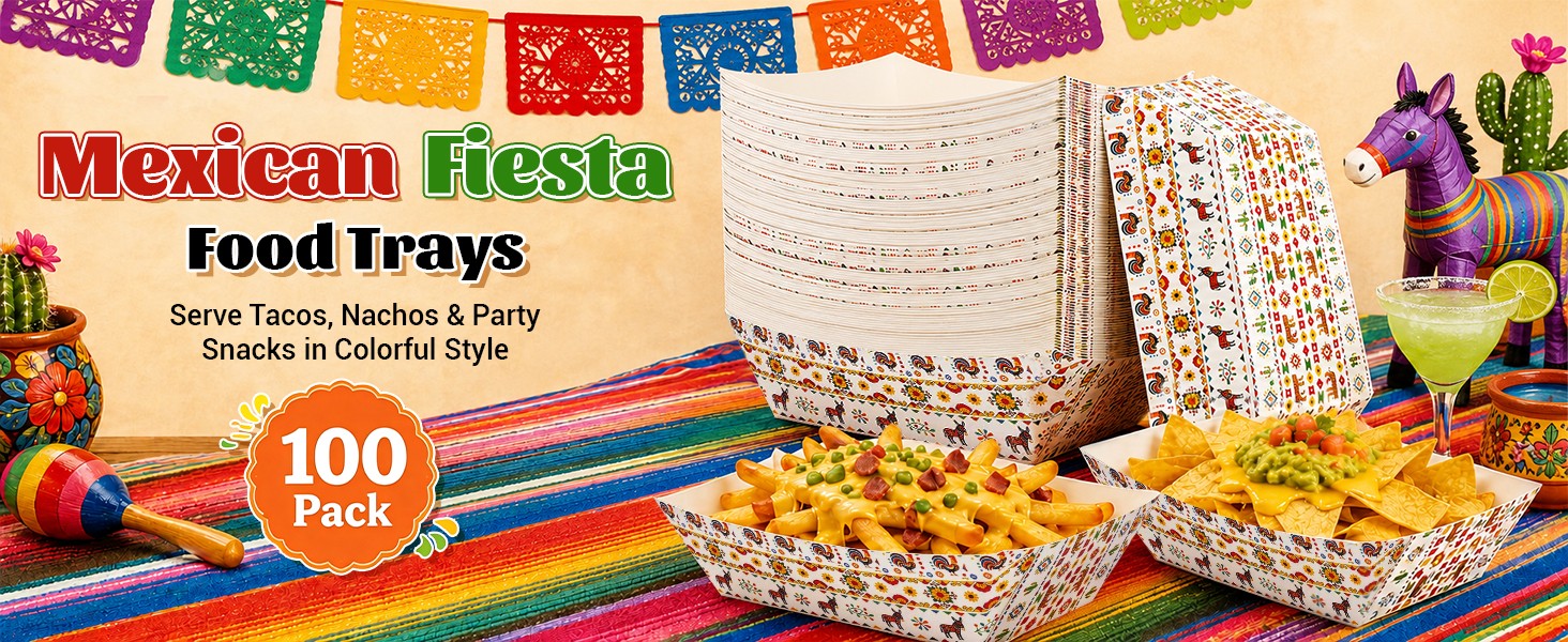 100 PCS 2LB Paper Food Boat Trays, Disposable Mexican Nacho Trays Fully