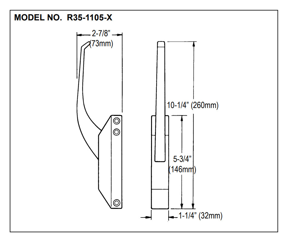 Door Latch CHG OEM # R35-1105-X, Door Latch with Strike-Offset Handle