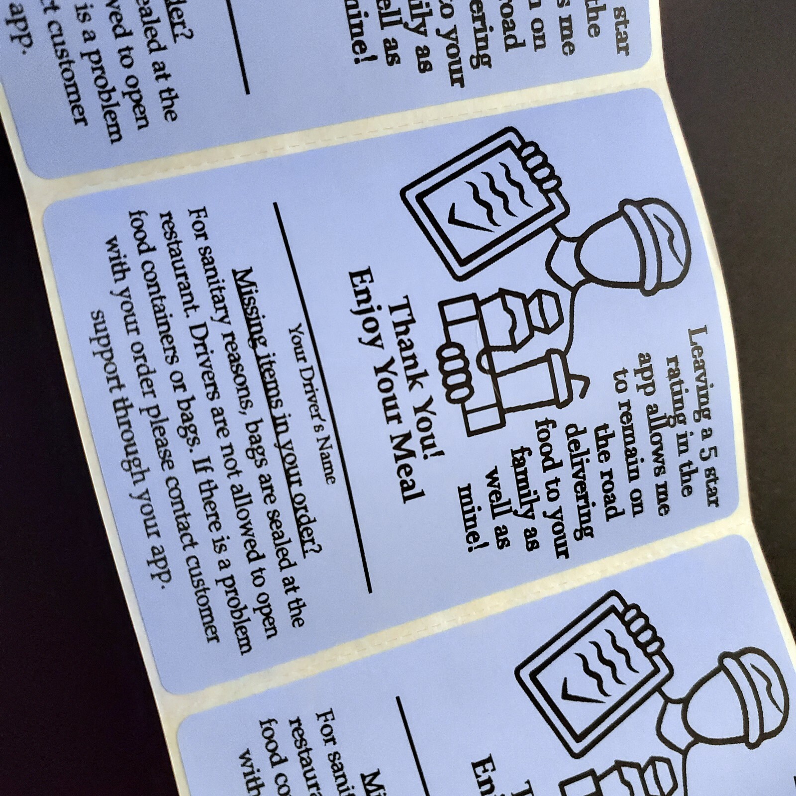 50 Food Delivery Labels Seal 4″ x 3″ DoorDash Grubhub UberEats 5-Star Stickers
