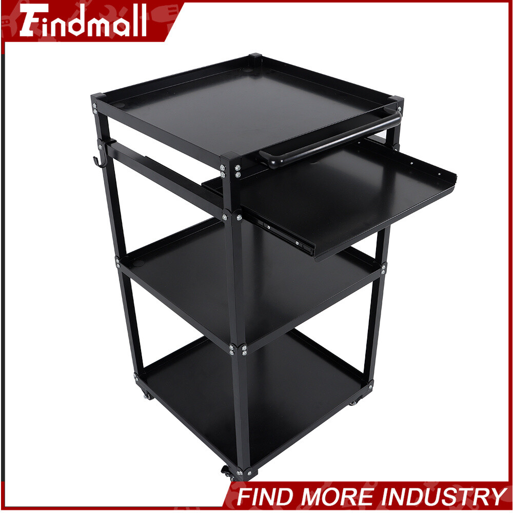 Findmall Aluminum Mobile Working Platform Hand Cart 3-Shelf With Keyboard Tray