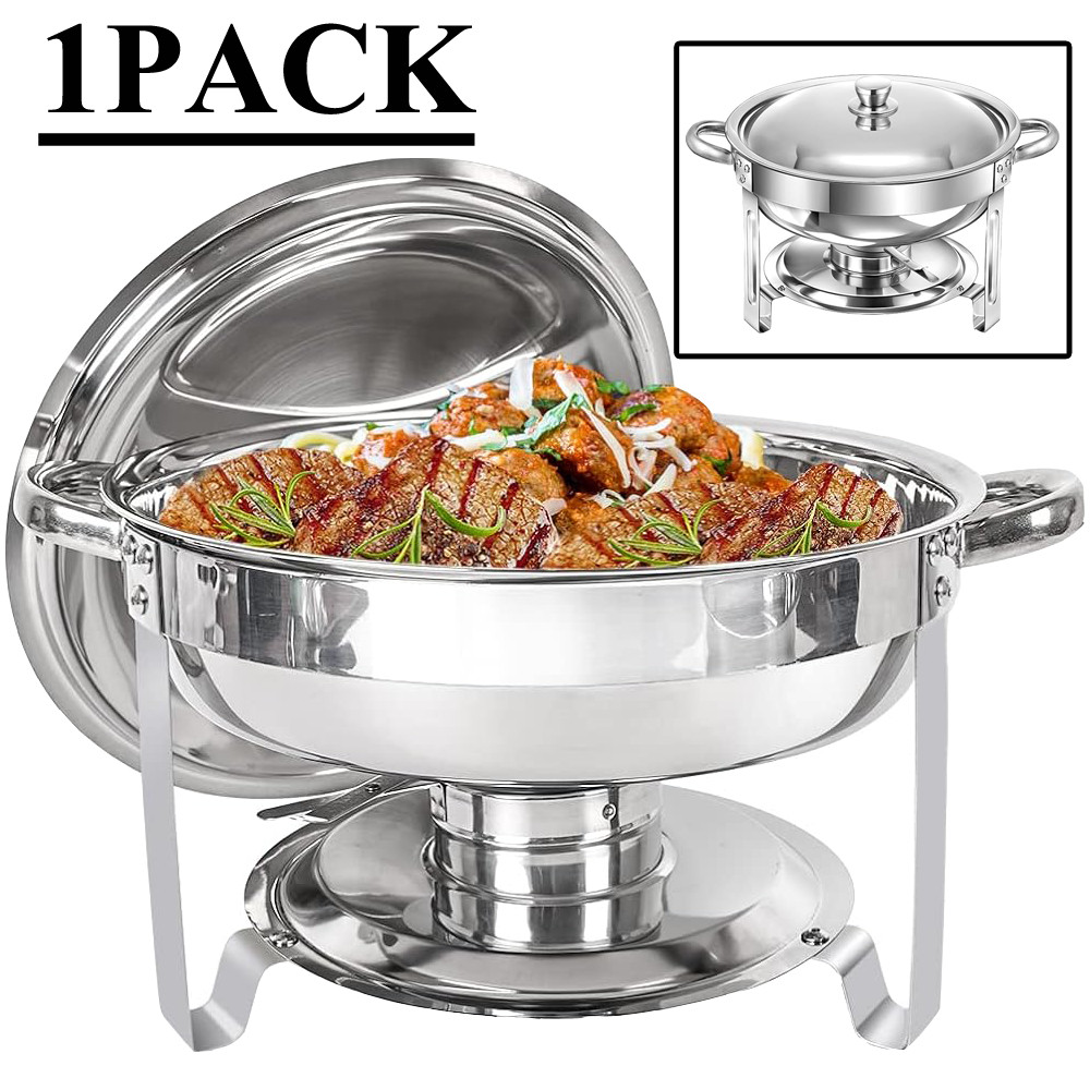 5L/5.28QT Round Chafing Dish Stainless Steel Chafer Buffet Catering Warmer Set