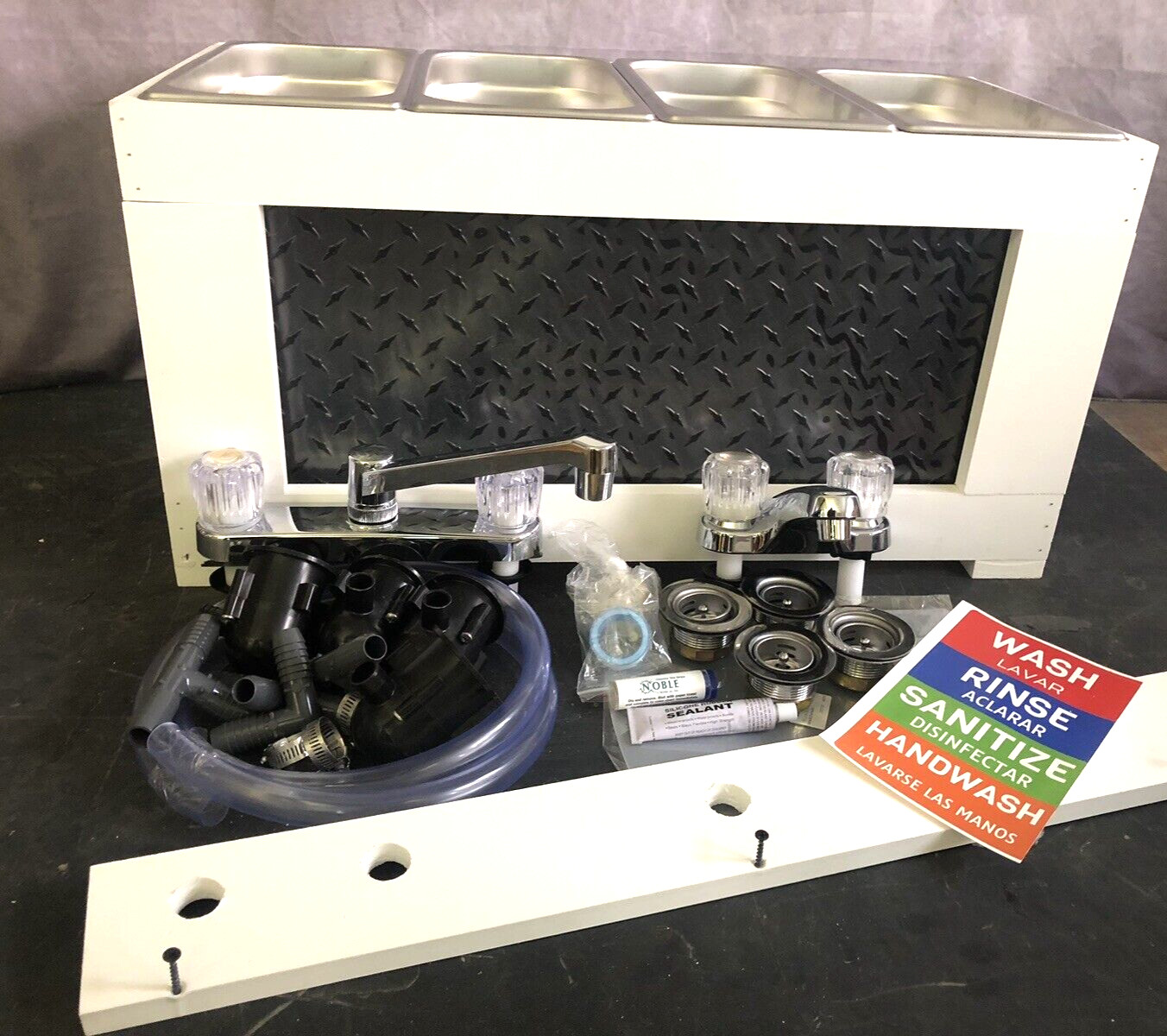 3 Compartment Concession Sink + Hand Sink, With PRE-ASSEMBLED Table Top Frame