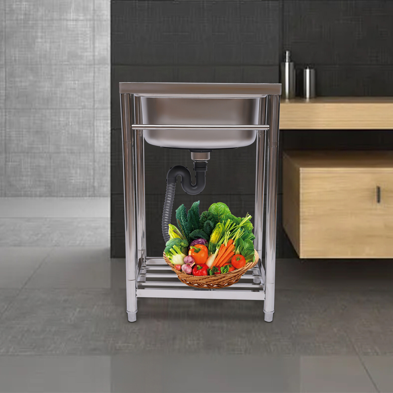 One Compartment Commercial Sink Stainless Steel for Garage, Restaurant, Kitchen