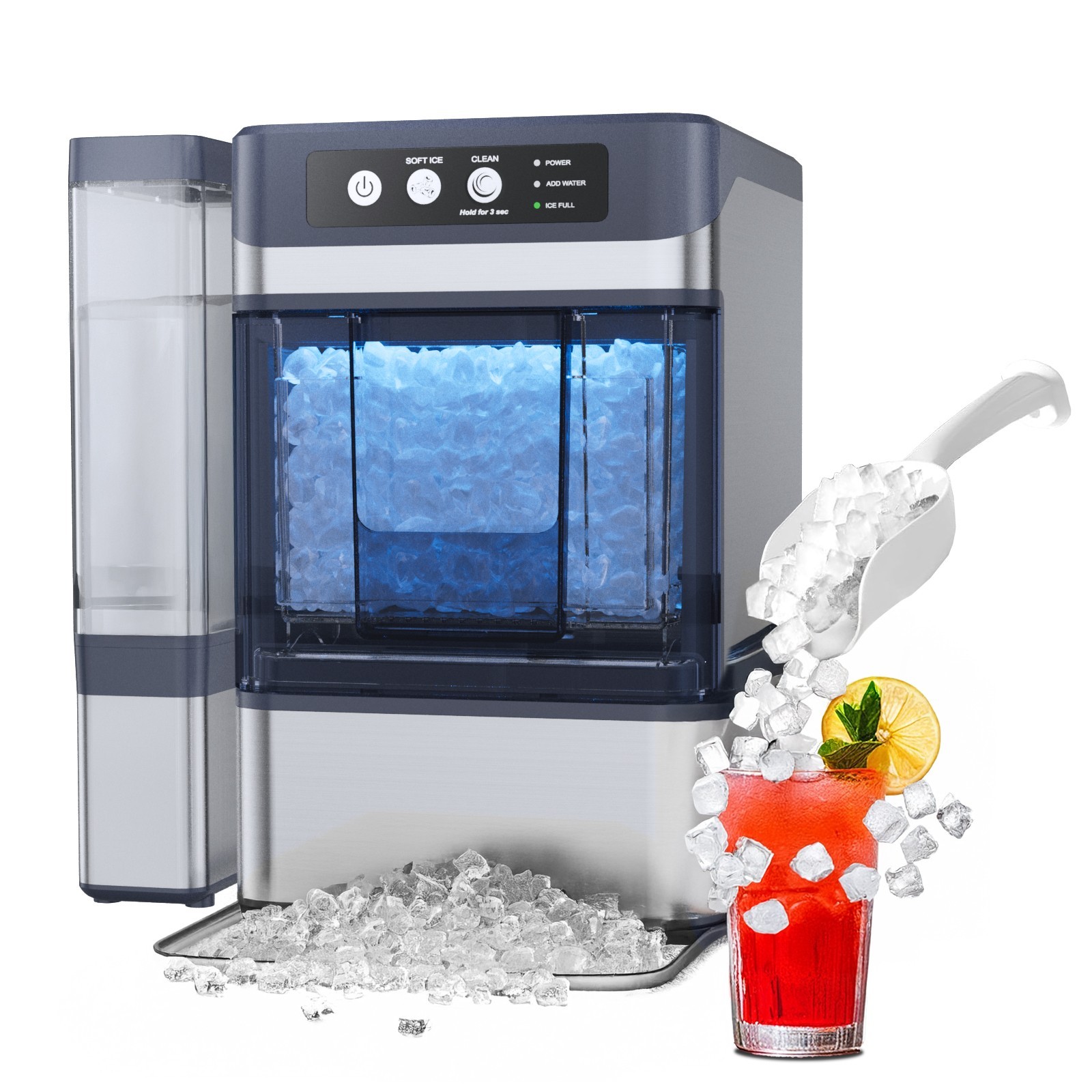Commercial Under Counter Nugget Ice Maker Machine, 40lbs/Day Ice Maker with Tank