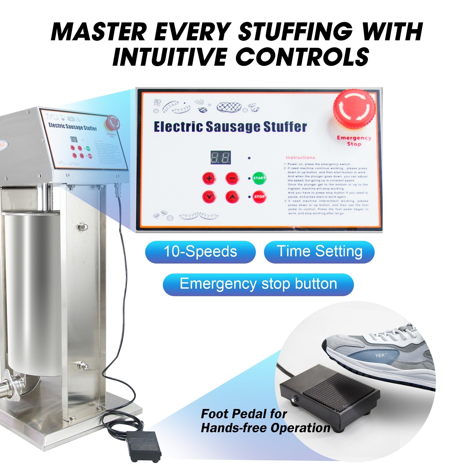 Hakka 22LBS 10L Electric Sausage Stuffer 2 Speed Commerical Meat Filler Maker