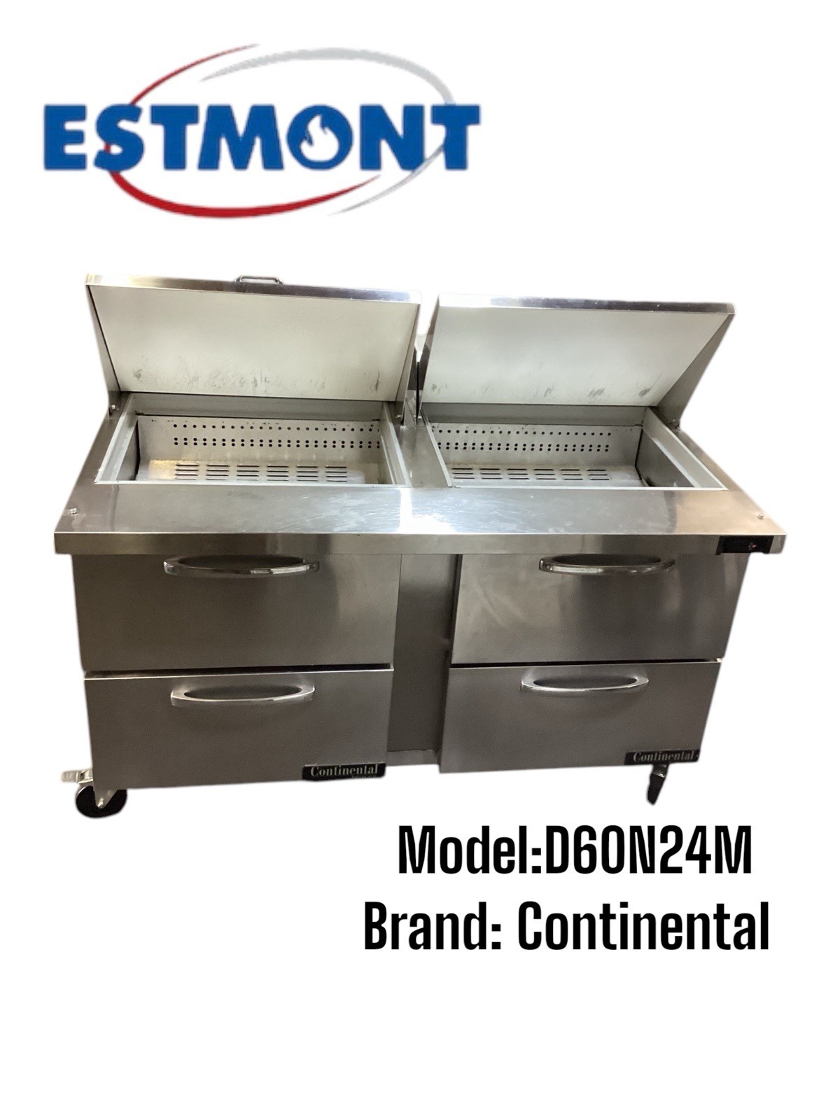 Continental, Sandwich Prep Table, Refrigerator, 4drawers, Model D60N24M, 110 V.