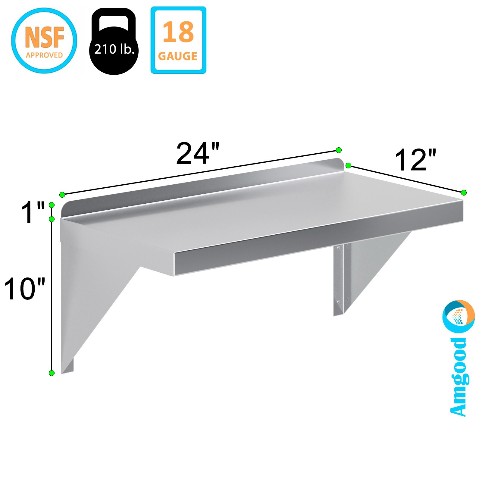 12 in. x 24 in. Stainless Steel Wall Shelf With Squared Edge
