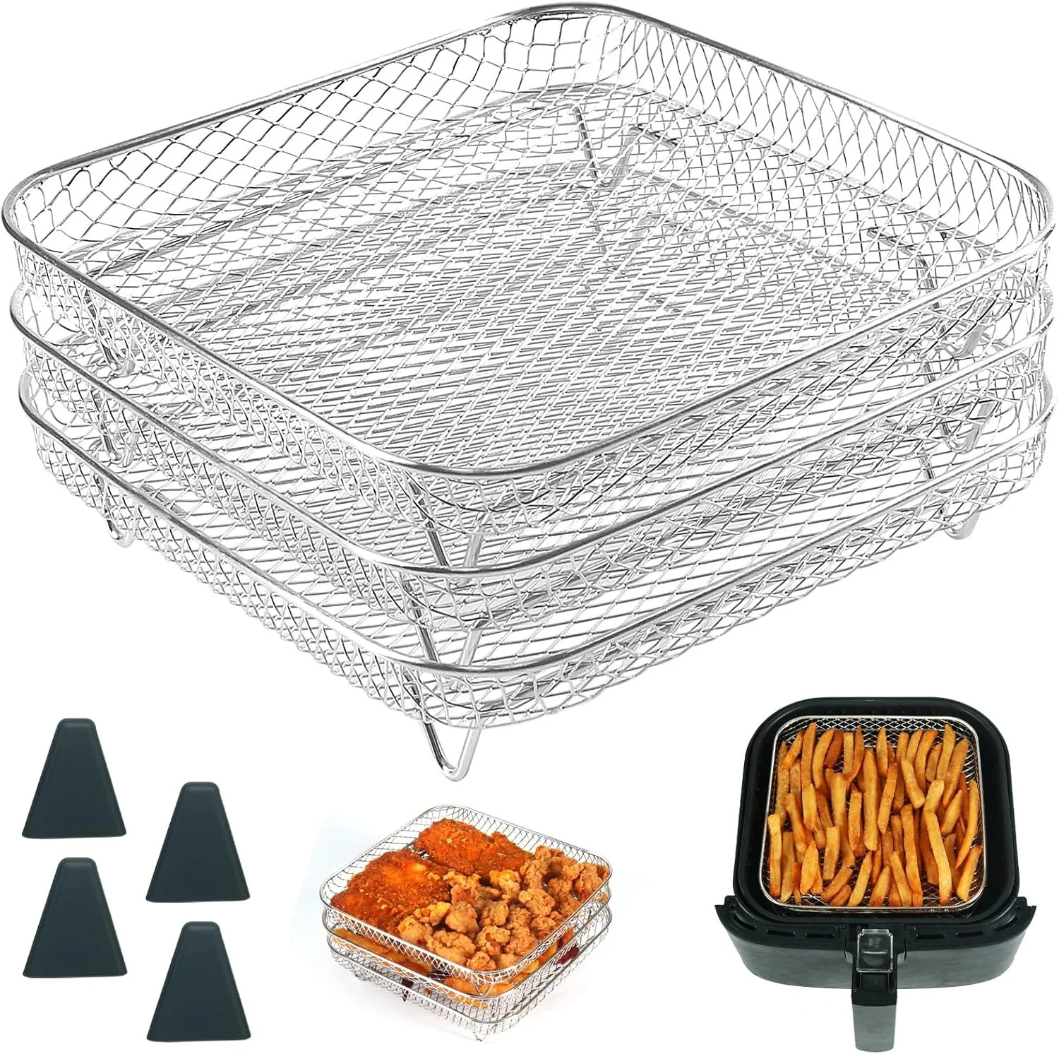 BYKITCHEN 8 inch Square Air Fryer Rack, 3pcs Stackable Stainless Steel Dehydrato