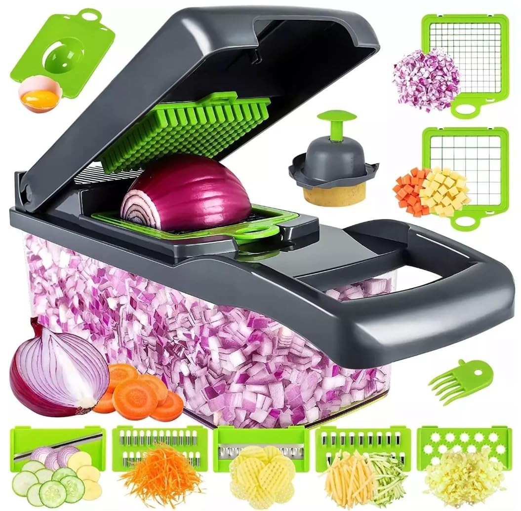 14-in-1 Vegetable Chopper and Onion Slicer, Mandolin Slicer 14-in-1, Gray