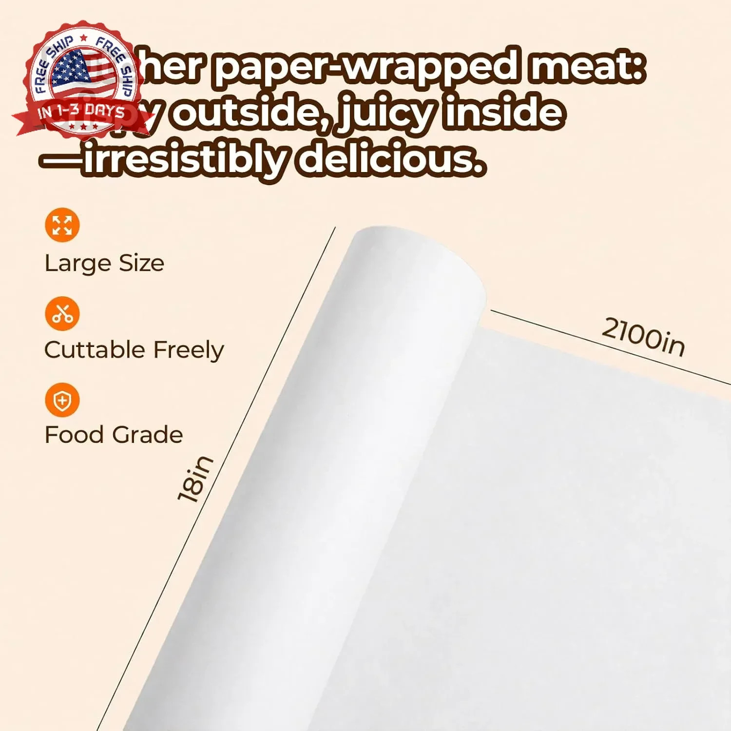 YRYM HT White Kraft Butcher Paper Roll -18 inch x 2100 inch (176 ft) Food Grade