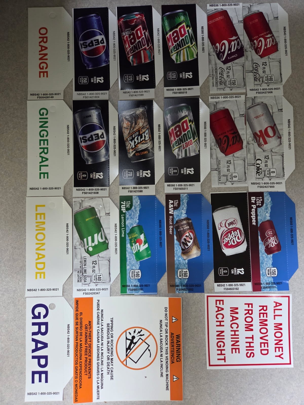 FLAVOR STRIPS 12oz CAN PEPSI COKE SODA Vending Machine (18) LABELS