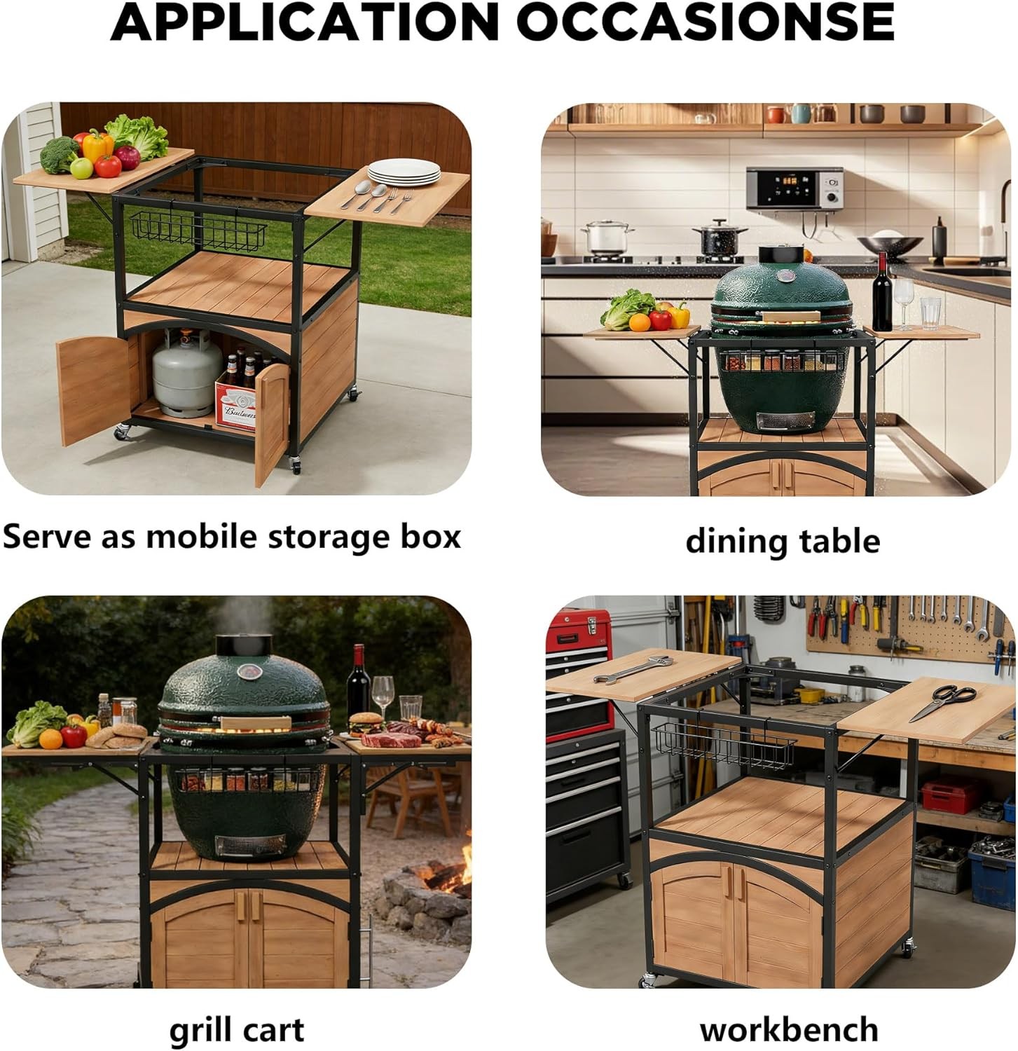 Heavy Duty Ceramic Egg Grill Cart, 51.8″ Outdoor BBQ Station for Round Smokers