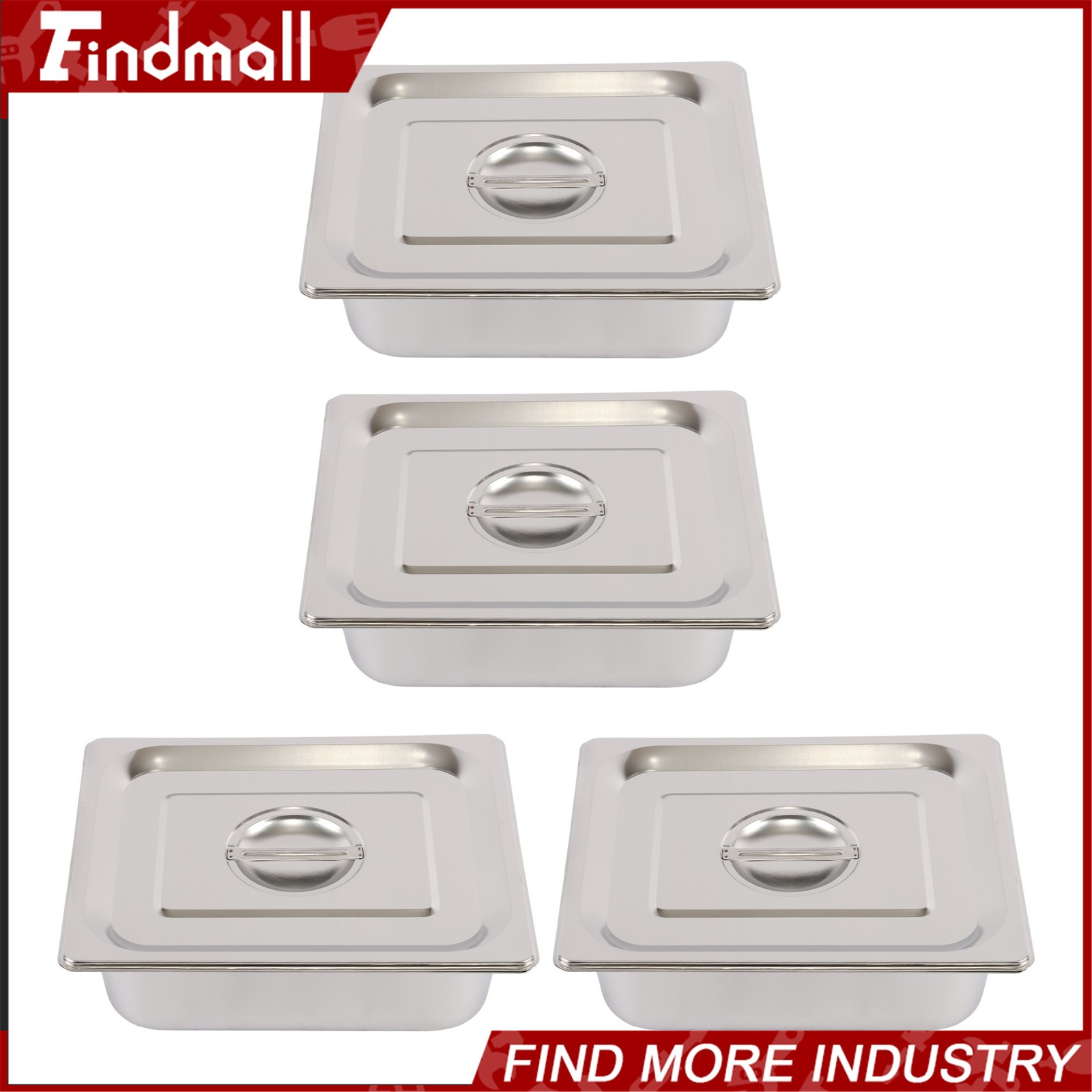 Findmall 4 Pack Hotel Pans 1/2 Size 4″ Deep Stainless Steel Steam Table with Lid