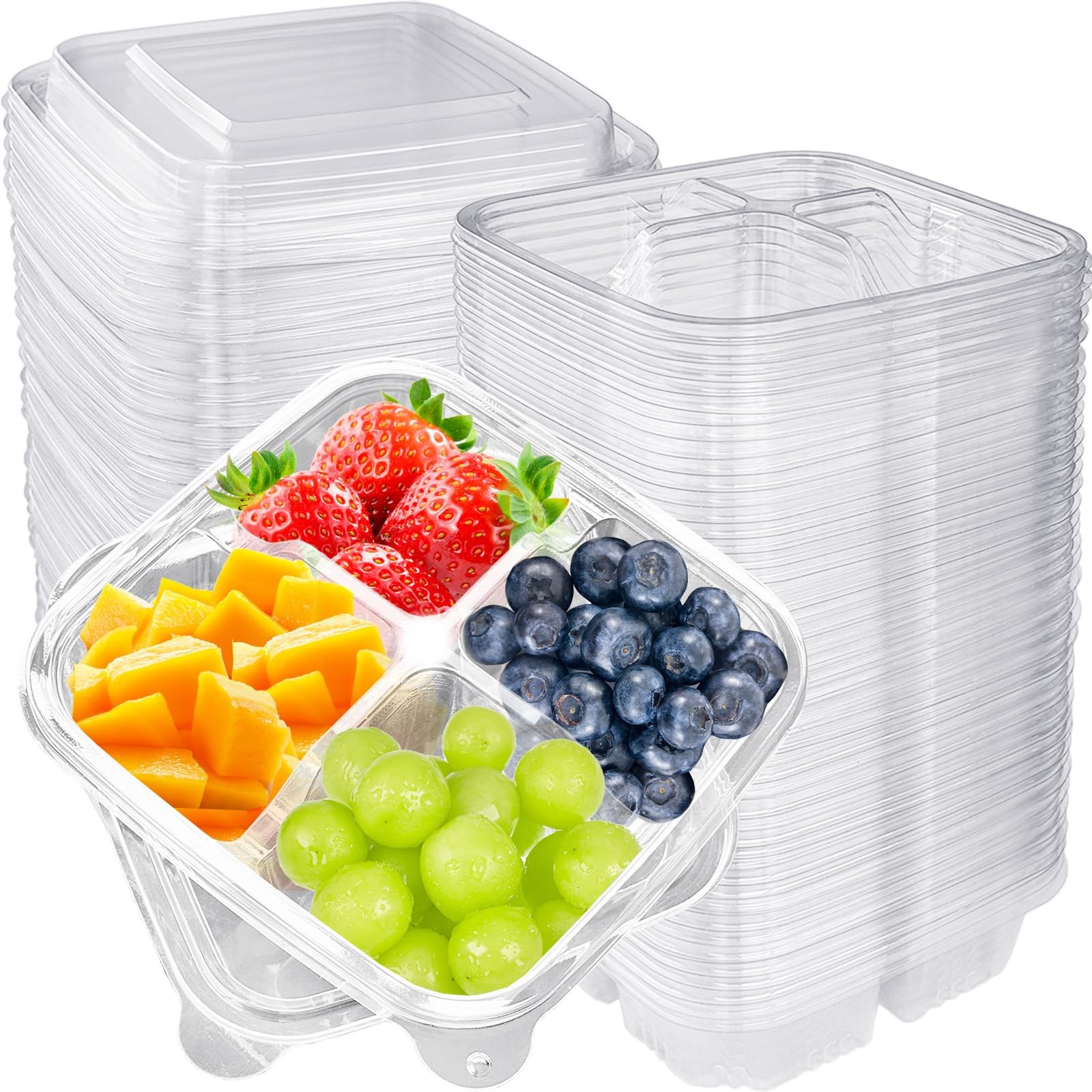 Haawooky 50 Pcs Bento Snack 4 compartments Food Containers, 50 Pack Clear