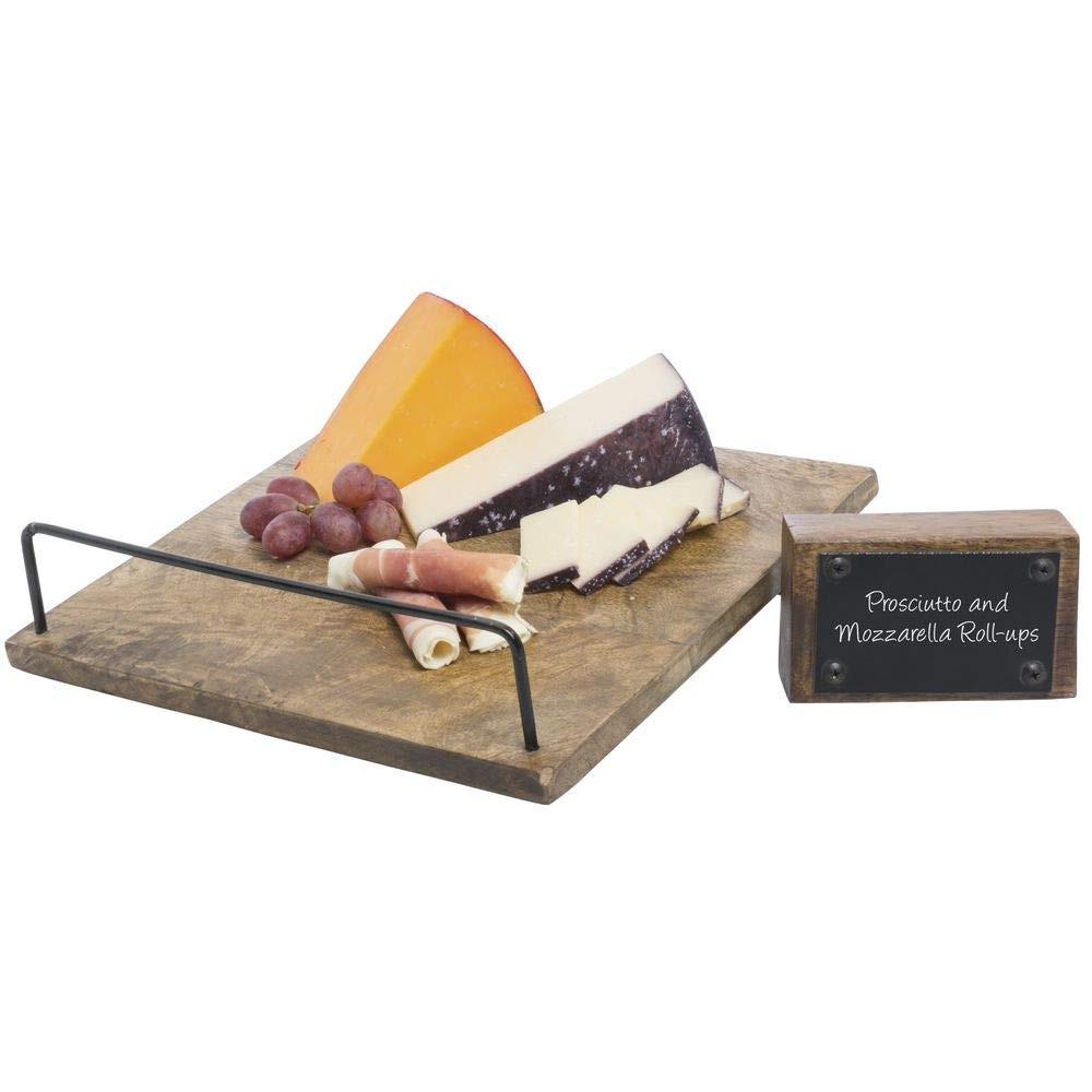 HUBERT® Square Mango Wood and Black Iron Slant Riser -12″L x 12″W x 3″H