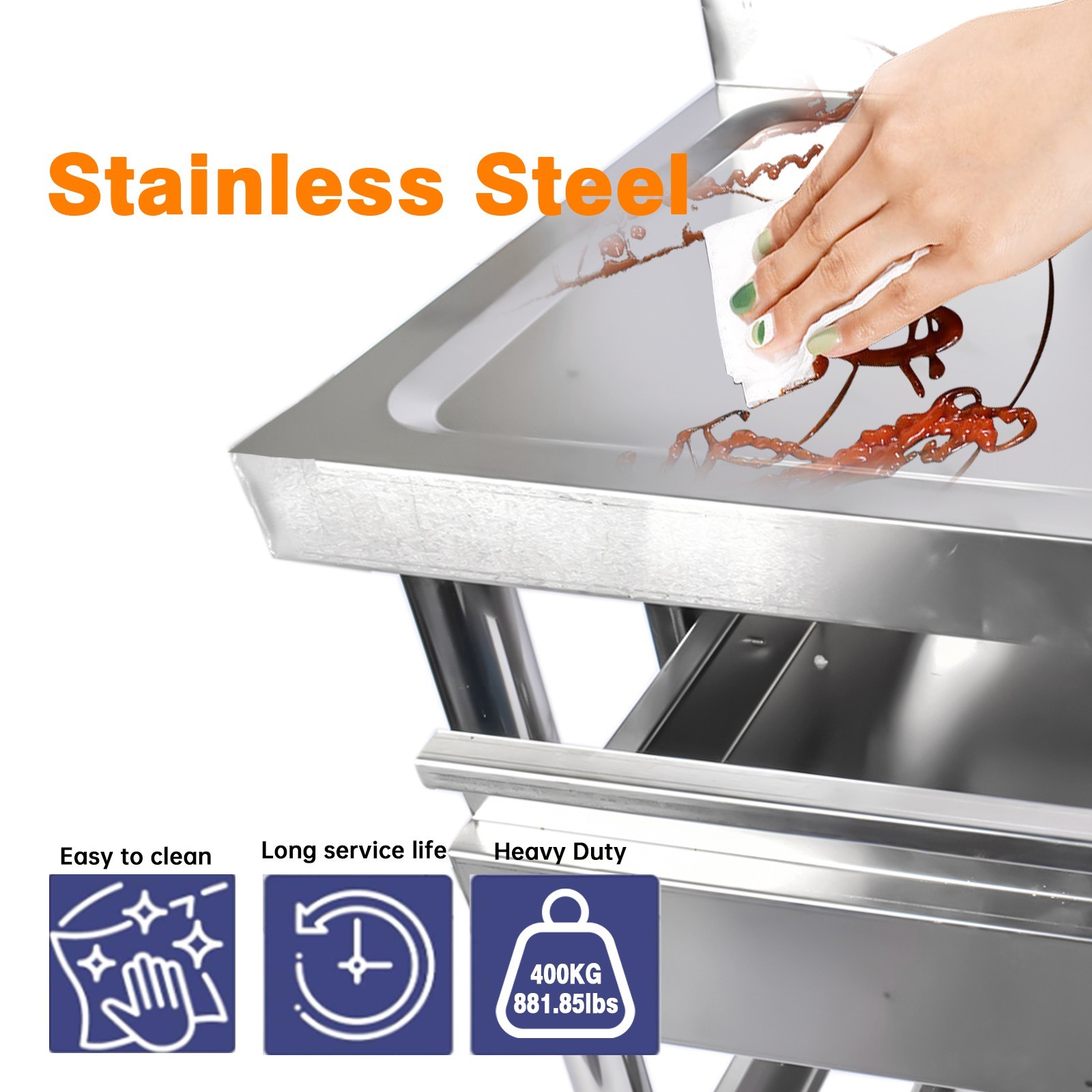 Freestanding Stainless Steel Utility Sink with Cabinet Pull-Out Faucet