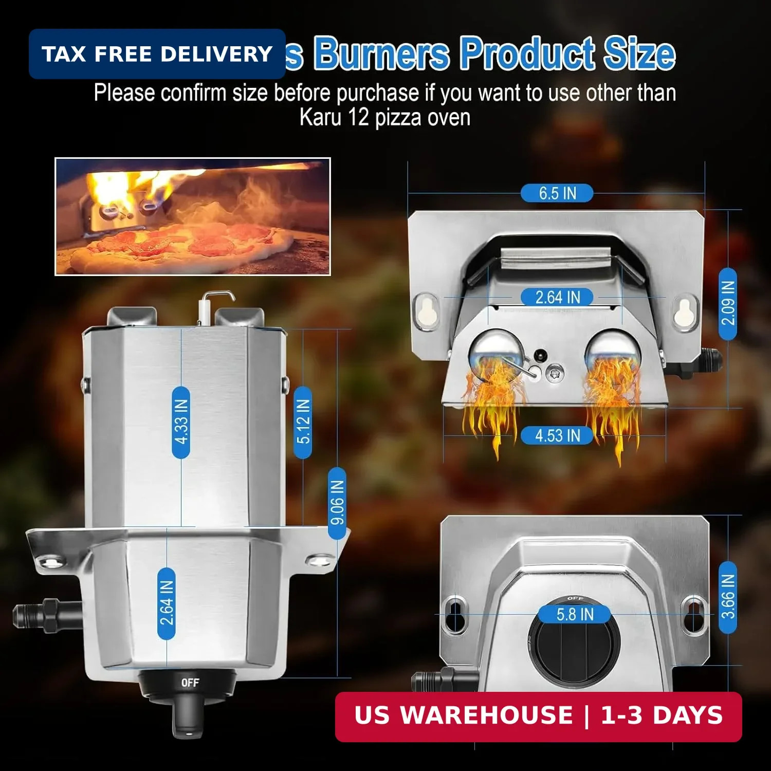 Pizza Oven Accessories, Gas Burner Rttachment for Karu 12 and Karu 12G Outdoors