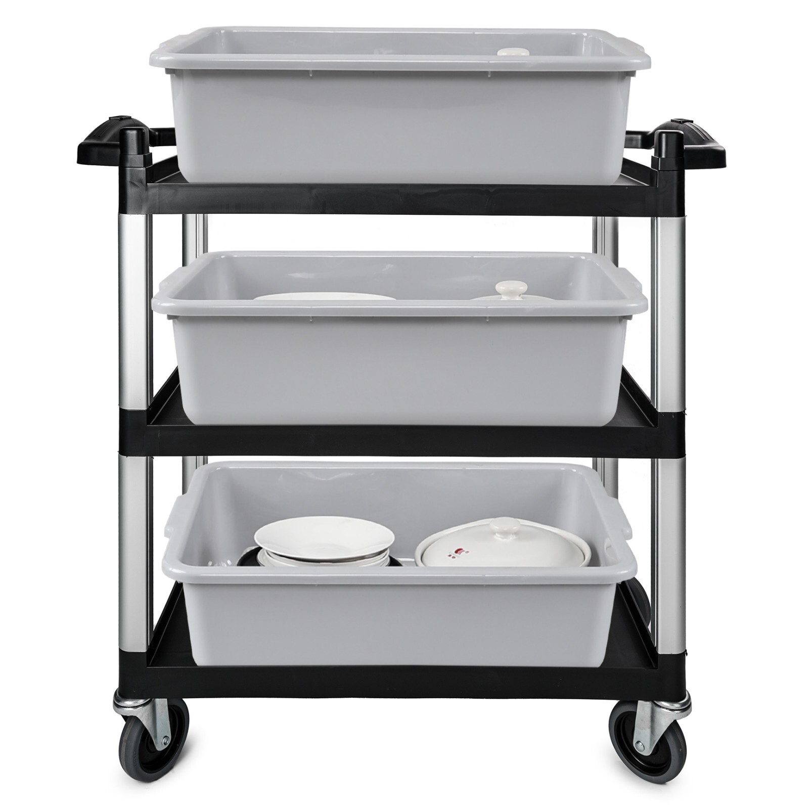 4 PACK 22 L Plastic Commercial Bus Tubs, Utility Bus Box, Gray