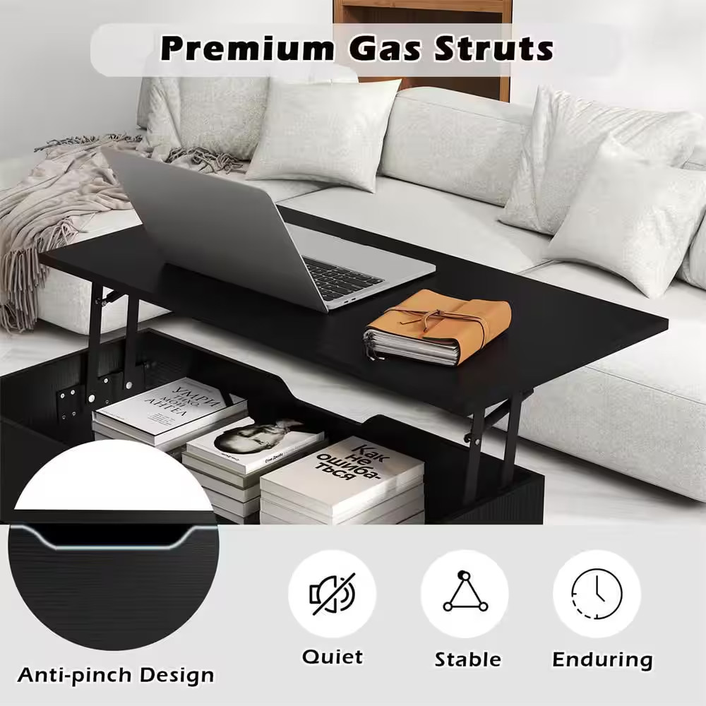 31 .5 In. Black 17.5 In. Rectangle Wood Lift Top Coffee Table Moderntable with H