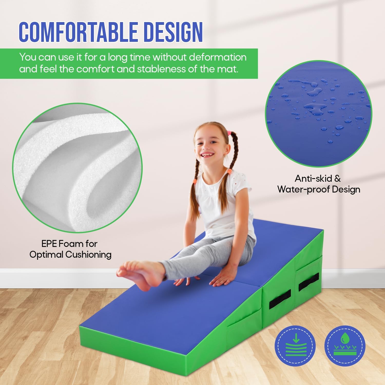 Folding Slanted Cheese Wedge Gymnastics Yoga Mat Waterproof Easy to Clean 48×24
