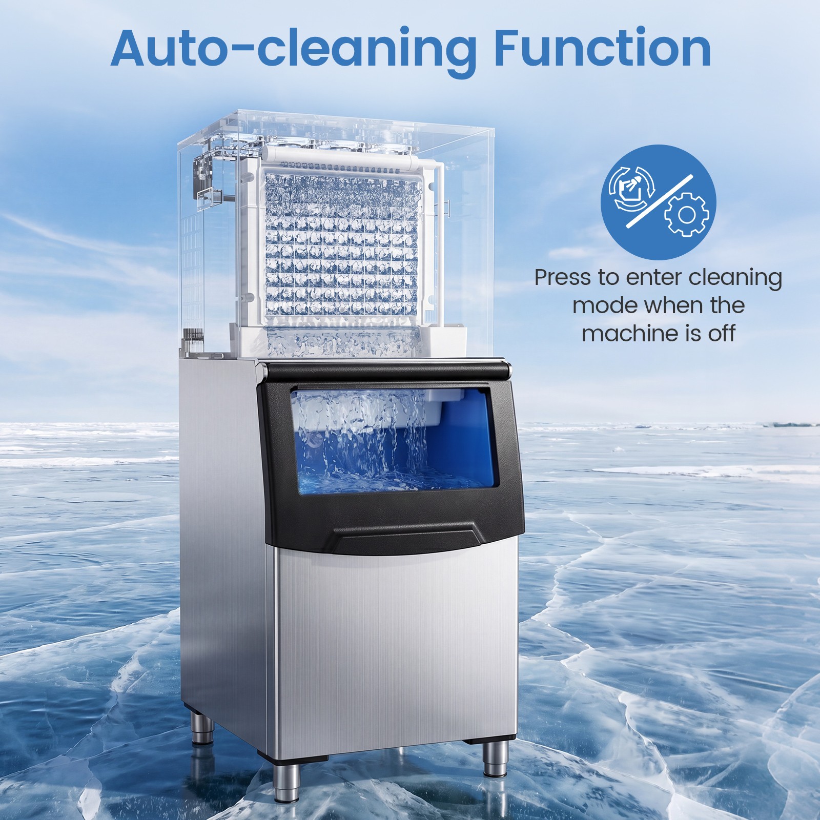 Commercial Ice Maker 450 lbs/24H Ice Machine w/250 lbs Storage Bin Self-cleaning
