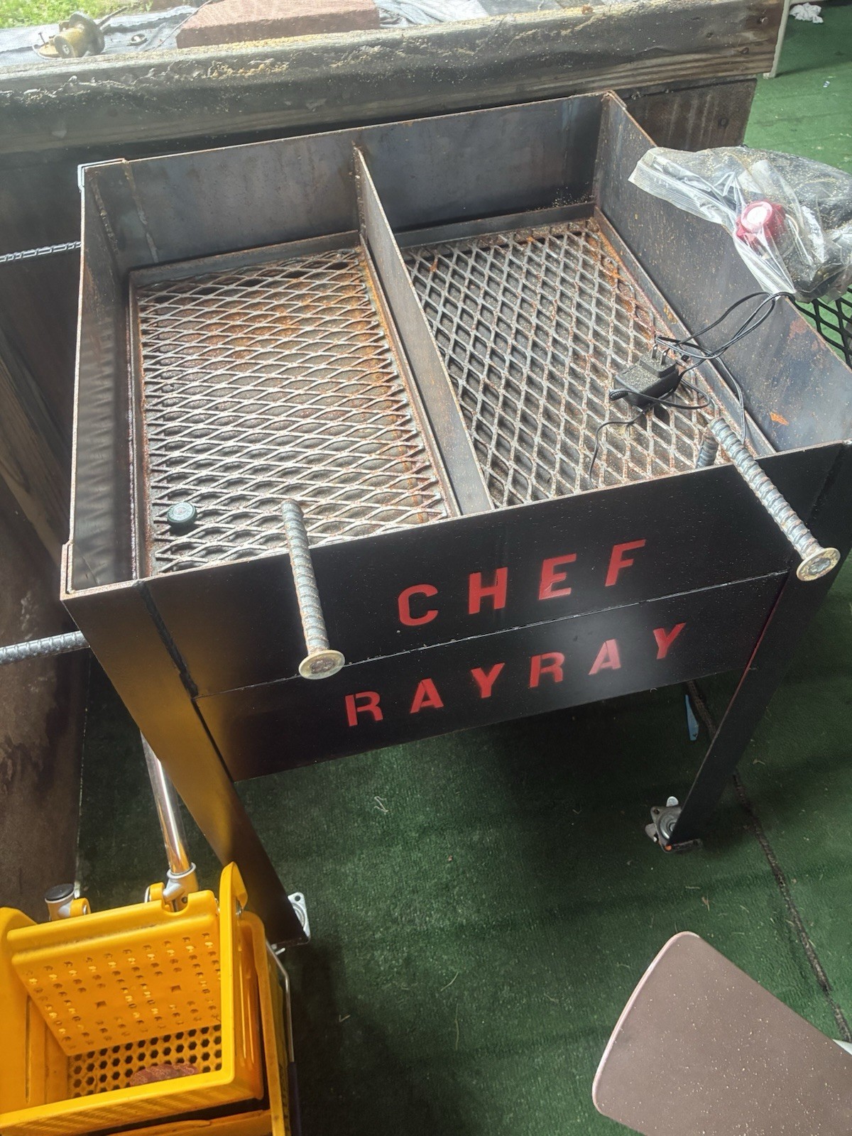 Chef Rayray Commercial Outdoor Charcoal Grill 2-Section on Wheels