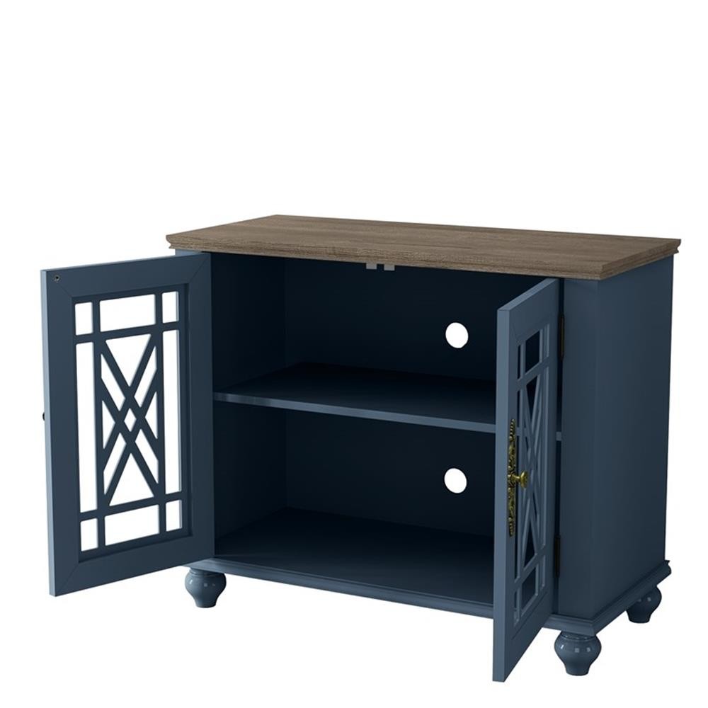 LIVILAND 2 Piece Floral Storage Buffet Sideboard Set (55 & 38) in Navy Blue