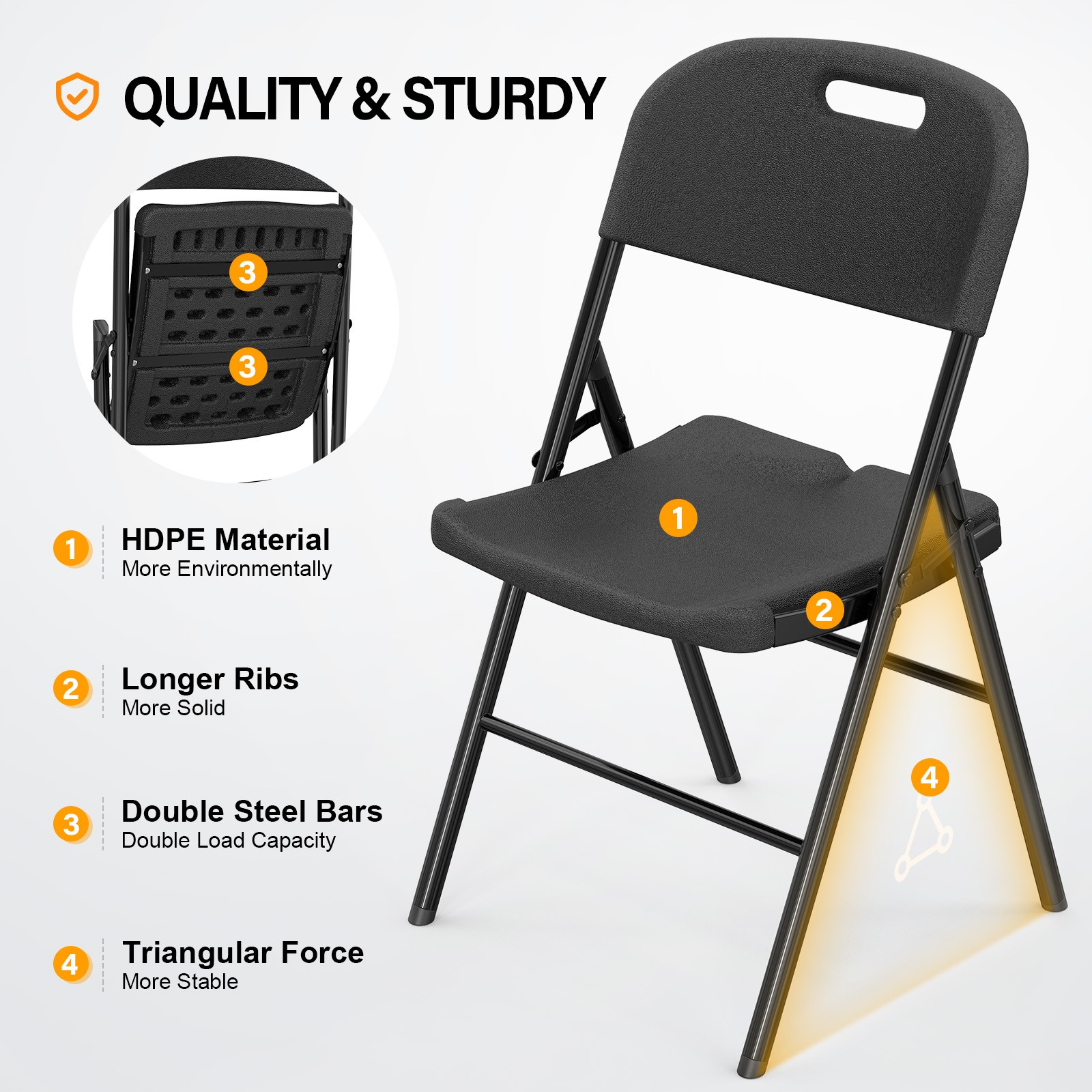 4PCS Commercial Plastic Folding Chairs Stackable Picnic Party Seats Garden 33in