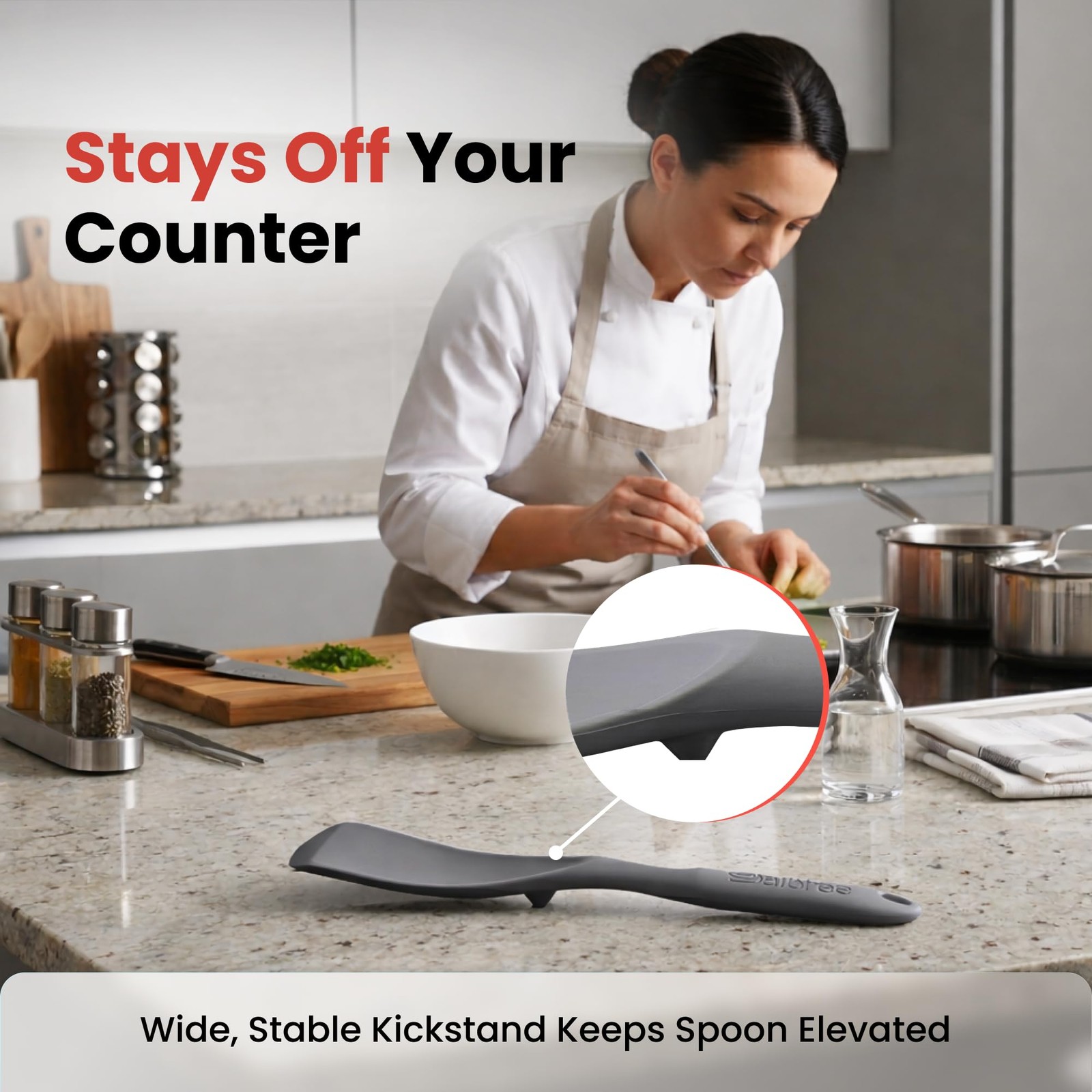Silicone Spoon Spatula for Cooking – Multifunction Scoop Large, Gray-1 Pack